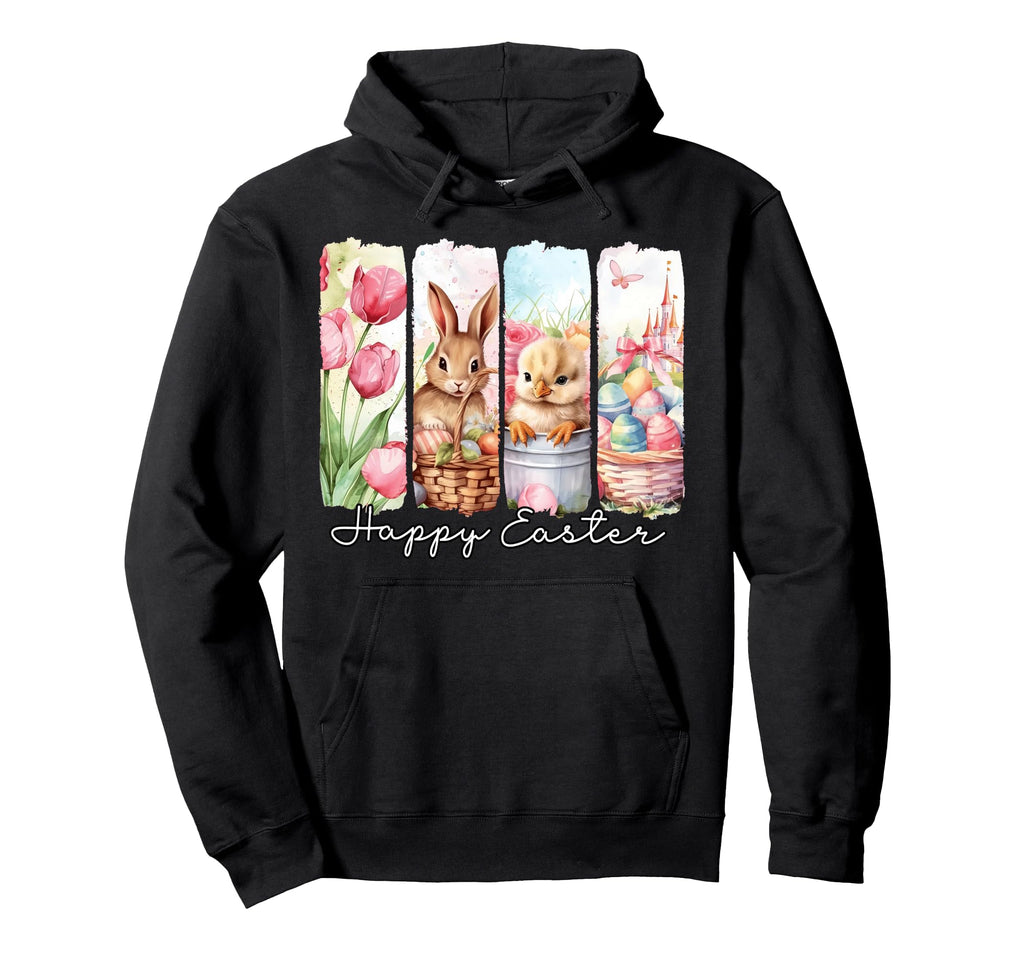 Happy Easter Bunny Floral Spring Eggs Hoodie - Trendy Graphic Men Women - T-Shirt, Sweatshirt, Hoodie