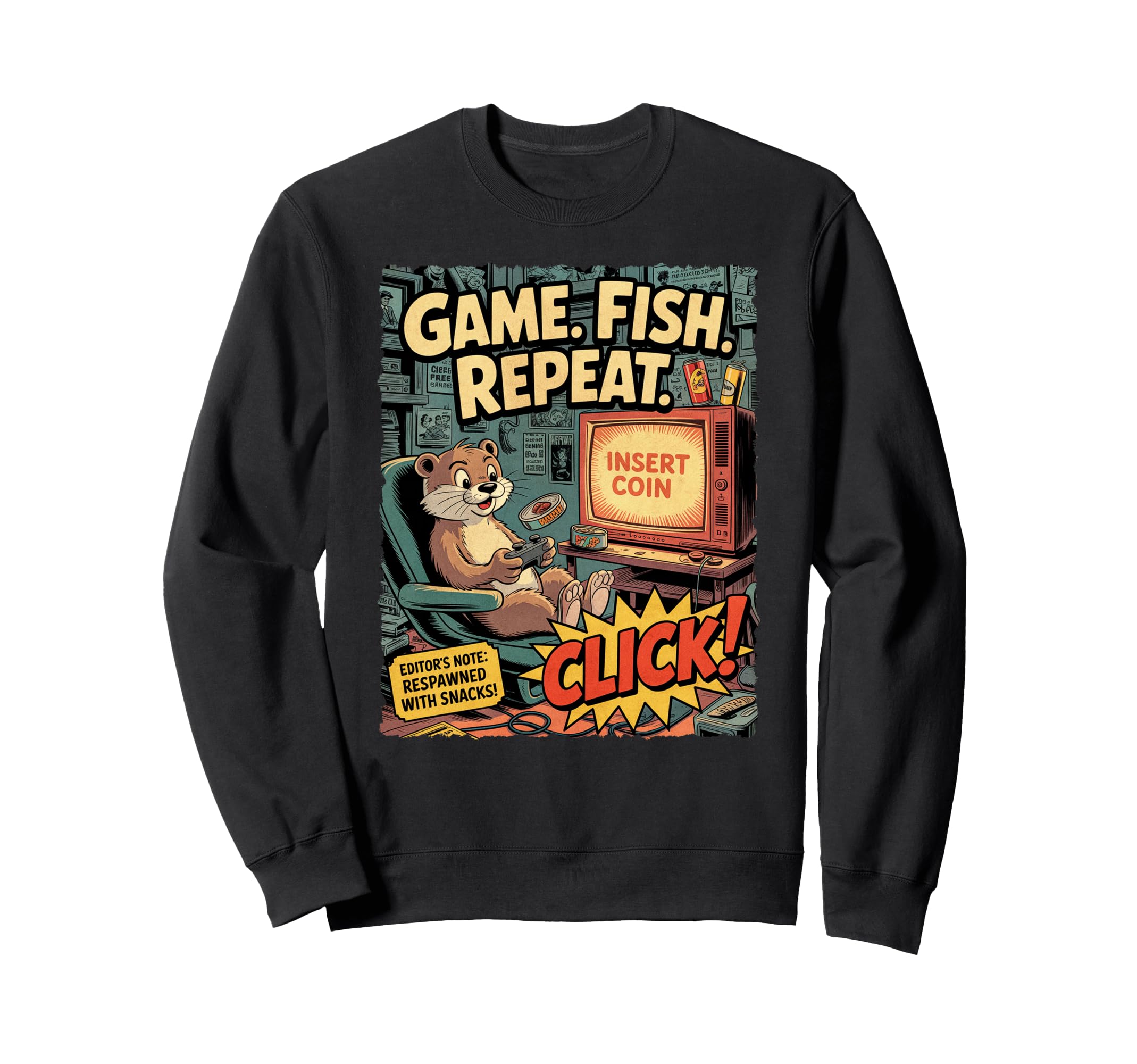 Funny Otter Gamer Comic Game Fish Sweatshirt - Fun Novelty Design Unisex - T-Shirt, Sweatshirt, Hoodie