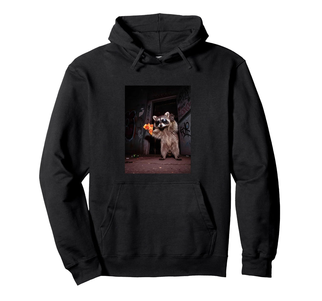 Late Pizza Funny Night Club Raccoon Hoodie - Fun Novelty Design Men Women - T-Shirt, Sweatshirt, Hoodie