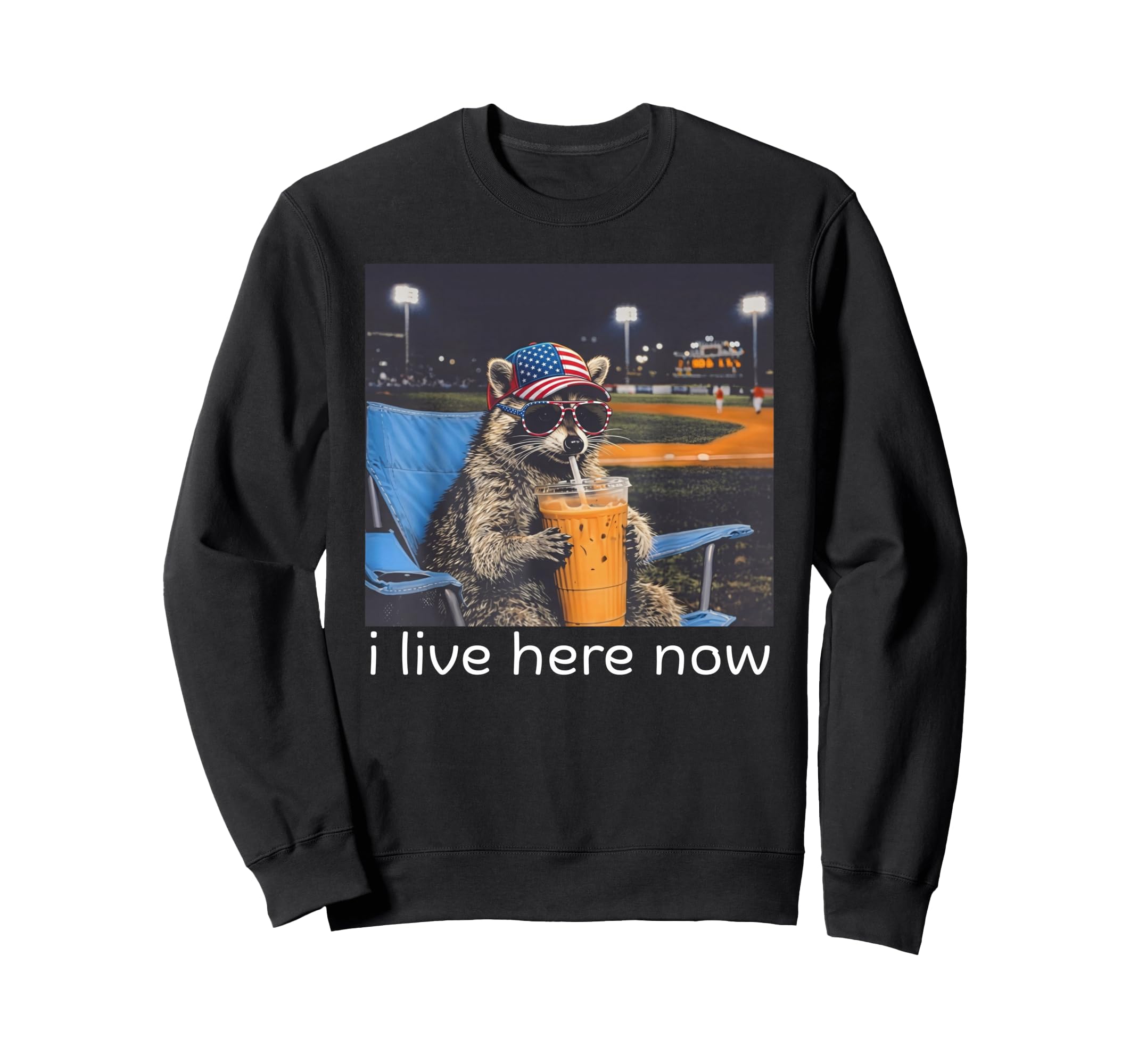 I Live Here Now Racoon Only Fire Sweatshirt - Unique Graphic for Adults - T-Shirt, Sweatshirt, Hoodie