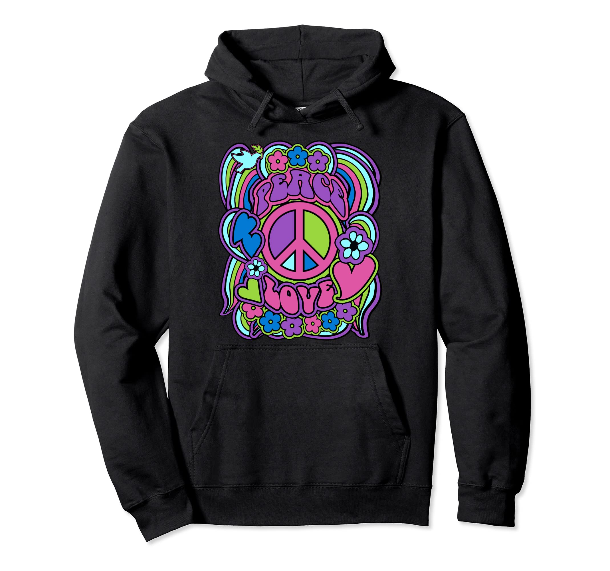 Peace Flower Power Art Hippie Love Hoodie - Casual Everyday Wear Unisex - T-Shirt, Sweatshirt, Hoodie