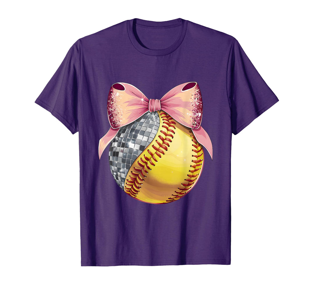Coquette Bow Disco Ball Softball Player T-Shirt - Graphic Print for Adults - T-Shirt, Sweatshirt, Hoodie