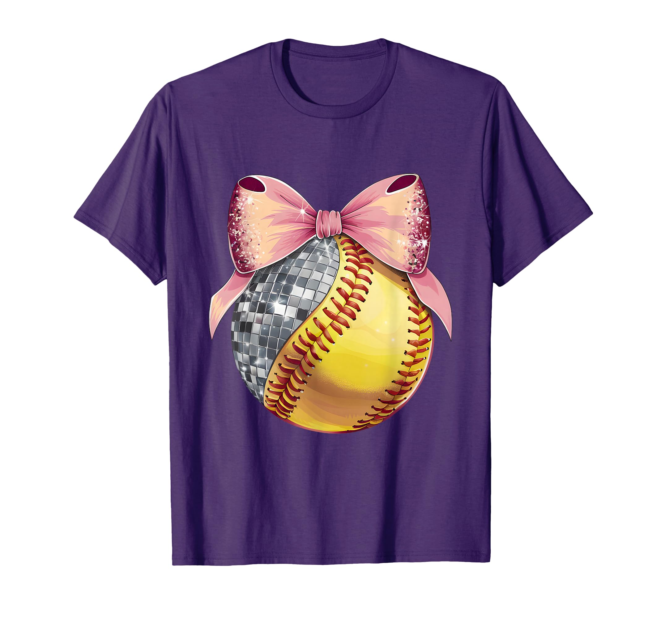 Coquette Bow Disco Ball Softball Player T-Shirt - Graphic Print for Adults - T-Shirt, Sweatshirt, Hoodie