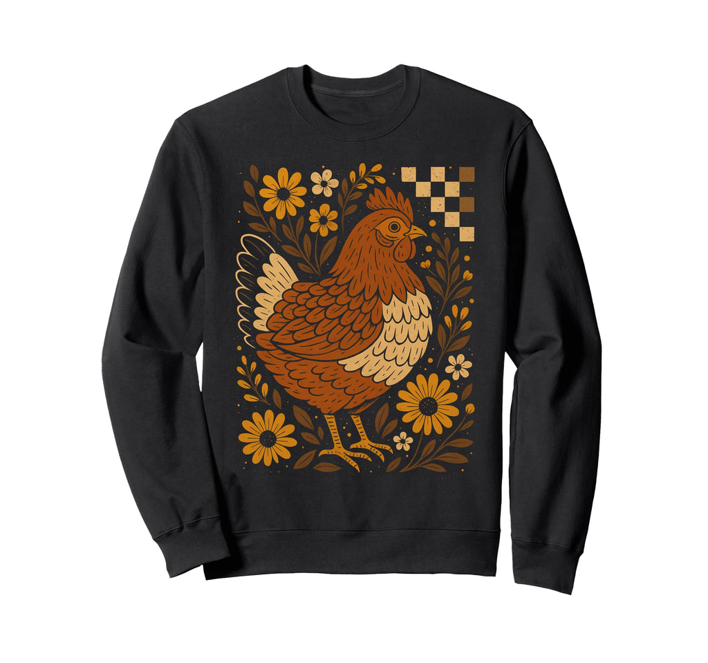 Boho Floral Fall Chicken Hen Chicken Sweatshirt - Unique Graphic Unisex - T-Shirt, Sweatshirt, Hoodie