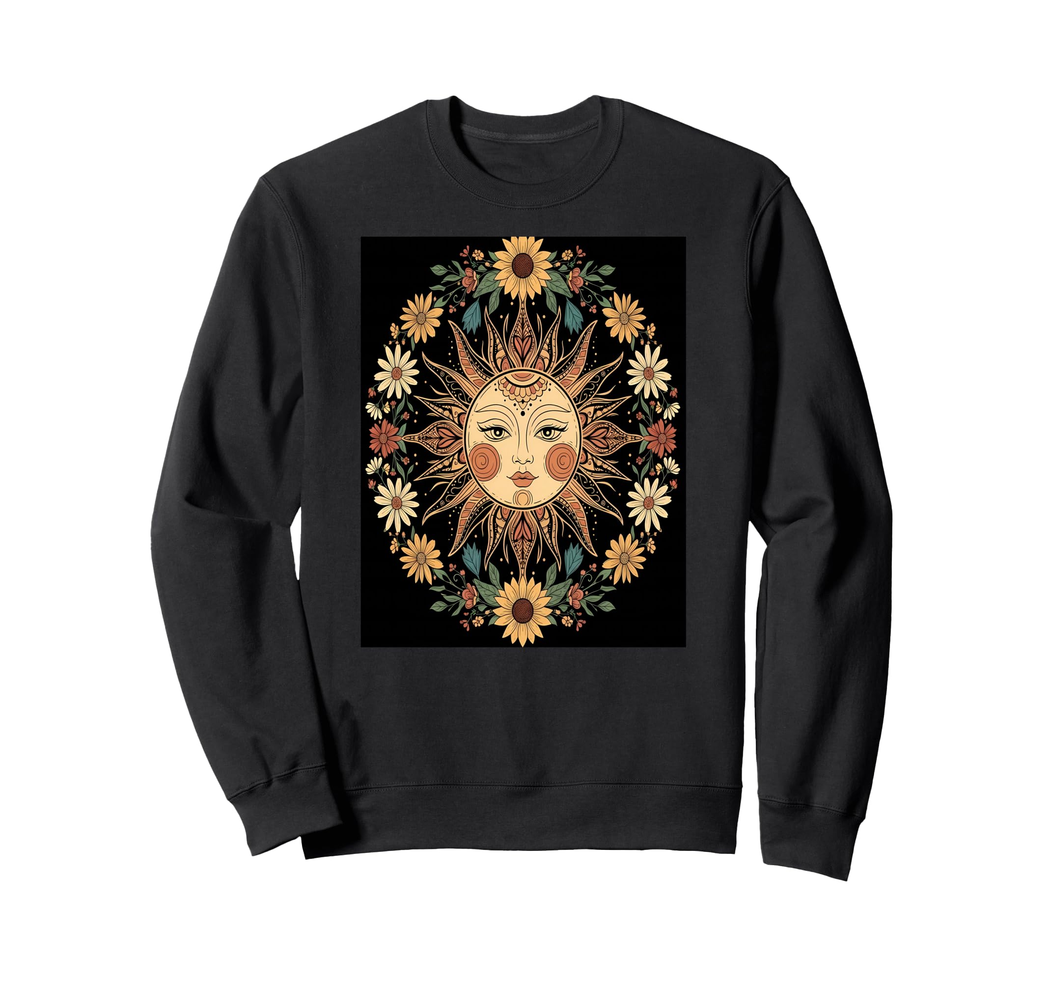 Sun And Flowers Boho Theme Sweatshirt - Streetwear Style for Adults - T-Shirt, Sweatshirt, Hoodie
