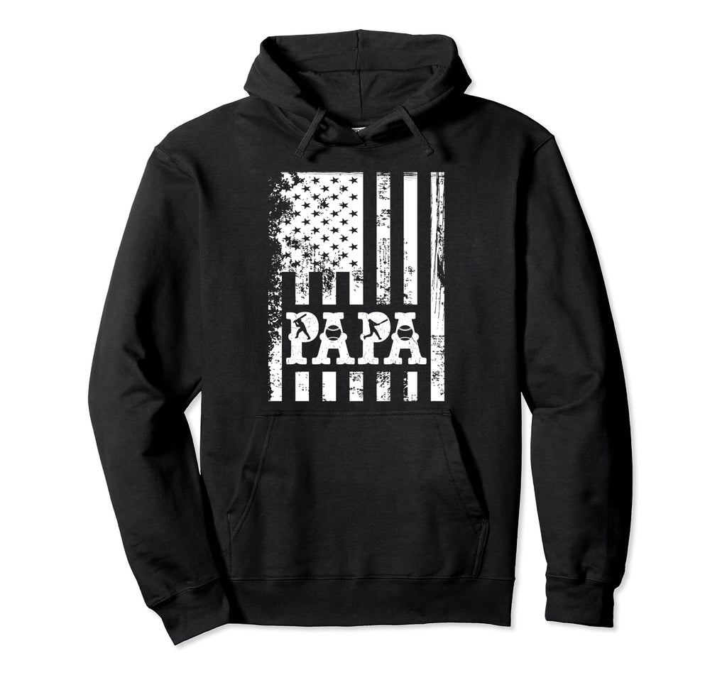 Papa Baseball Fathers Day Usa Flag Hoodie - Fun Novelty Design for Adults - T-Shirt, Sweatshirt, Hoodie