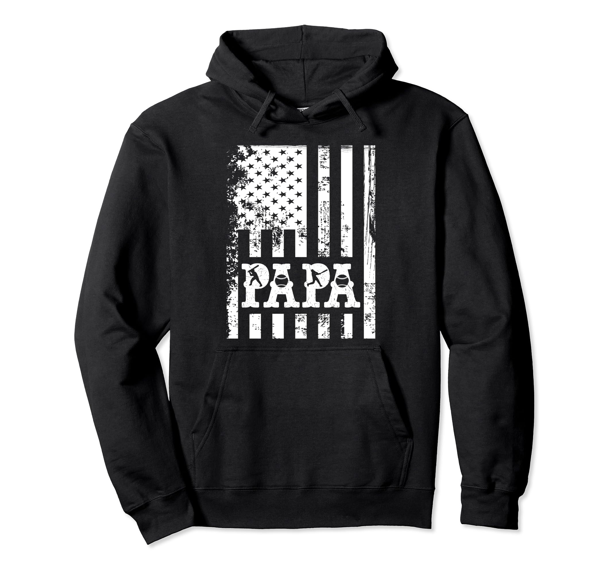 Papa Baseball Fathers Day Usa Flag Hoodie - Fun Novelty Design for Adults - T-Shirt, Sweatshirt, Hoodie