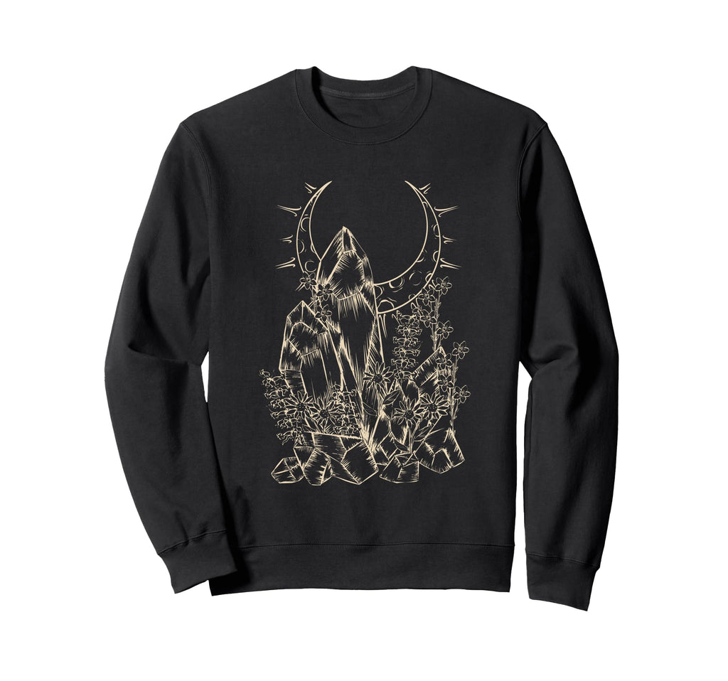 Crystals Flowers Moon Witchy E Sweatshirt - Casual Everyday Wear Unisex - T-Shirt, Sweatshirt, Hoodie