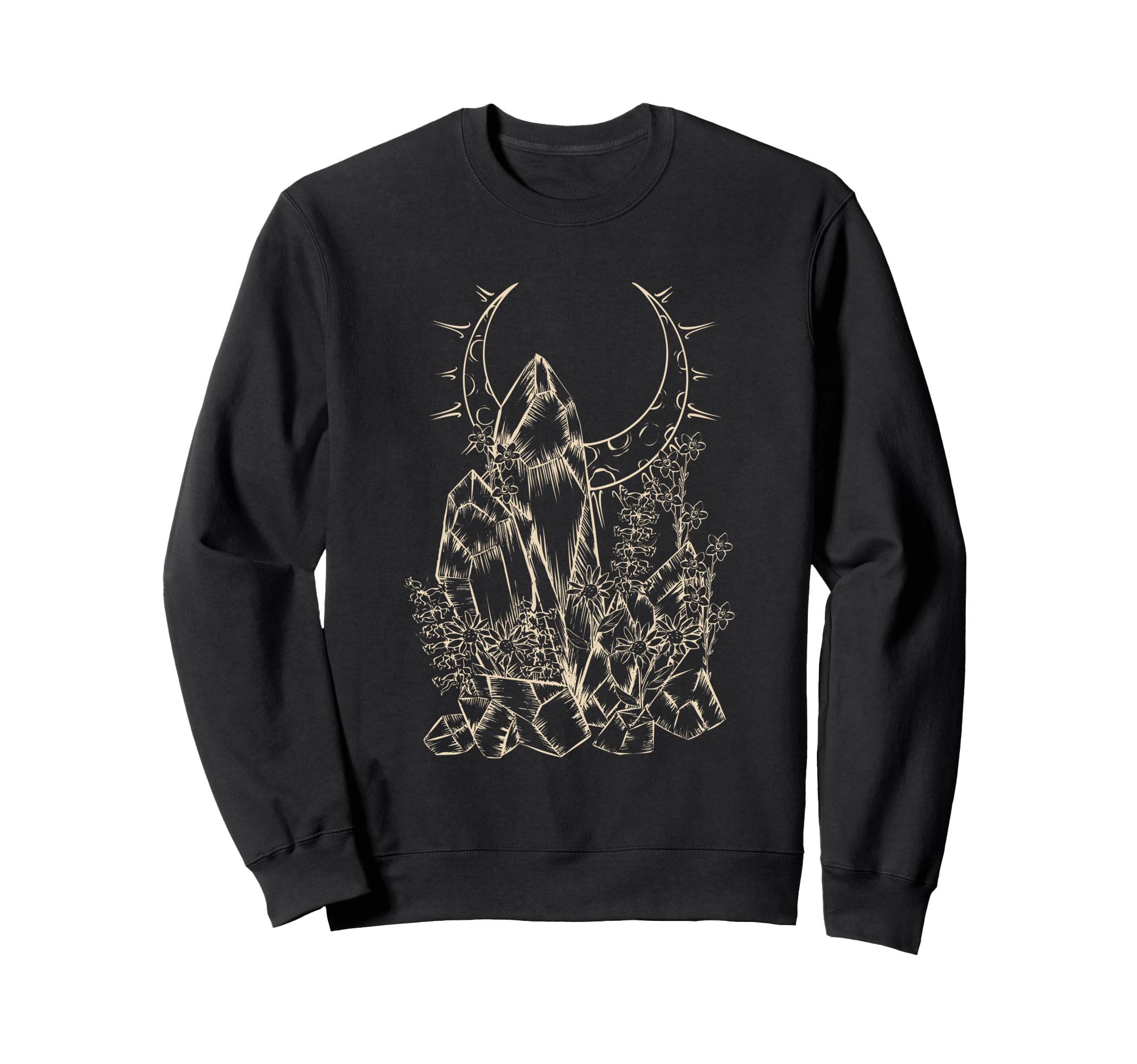 Crystals Flowers Moon Witchy E Sweatshirt - Casual Everyday Wear Unisex - T-Shirt, Sweatshirt, Hoodie