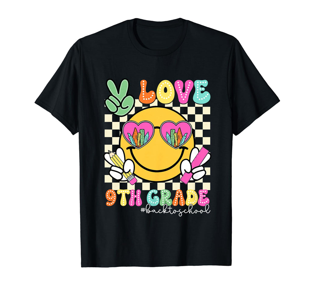 Peace Love 9Th Grade Teachers Face T-Shirt - Trendy Graphic for Adults - T-Shirt, Sweatshirt, Hoodie