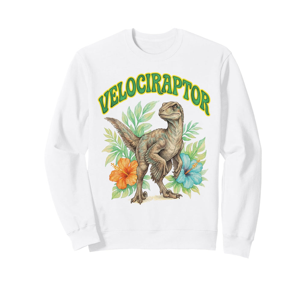 Velociraptor Groovy Floral Sweatshirt - Casual Everyday Wear Men Women - T-Shirt, Sweatshirt, Hoodie