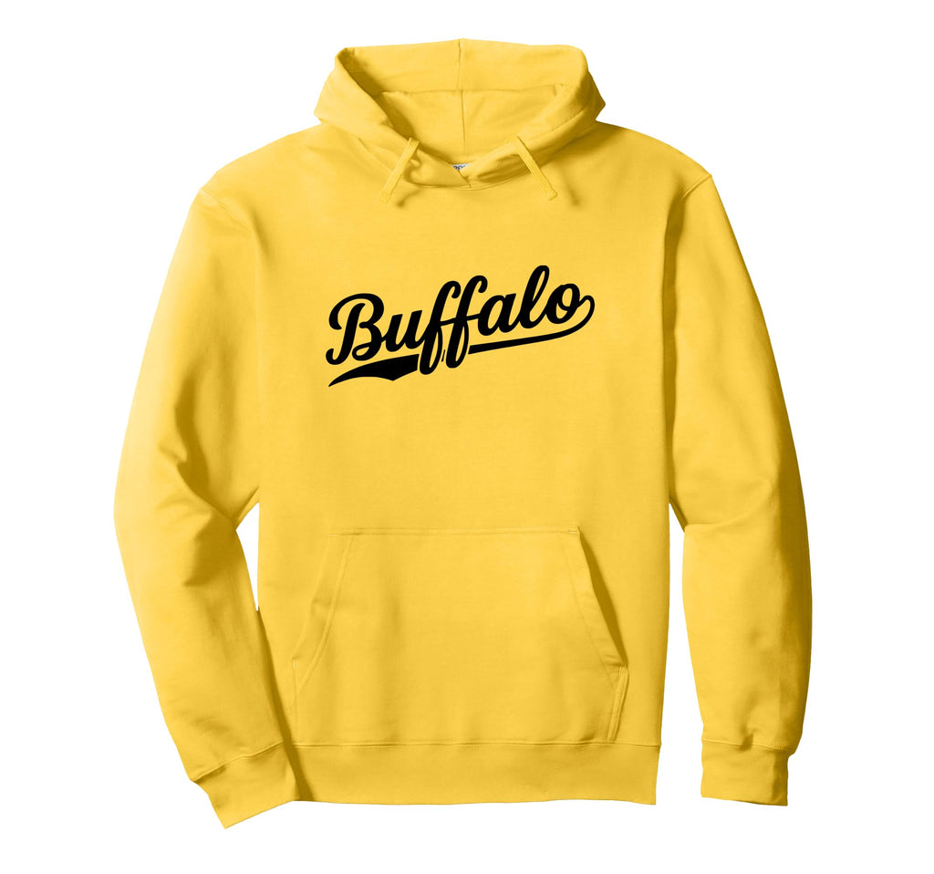 Buffalo New York Script 1970S White Hoodie - Novelty Apparel for Adults - T-Shirt, Sweatshirt, Hoodie