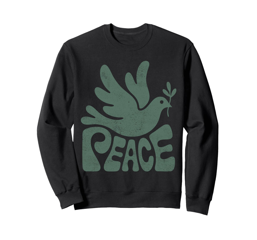 Word Peace Groovy Dove Hippie Green Sweatshirt - Unique Graphic for Adults - T-Shirt, Sweatshirt, Hoodie