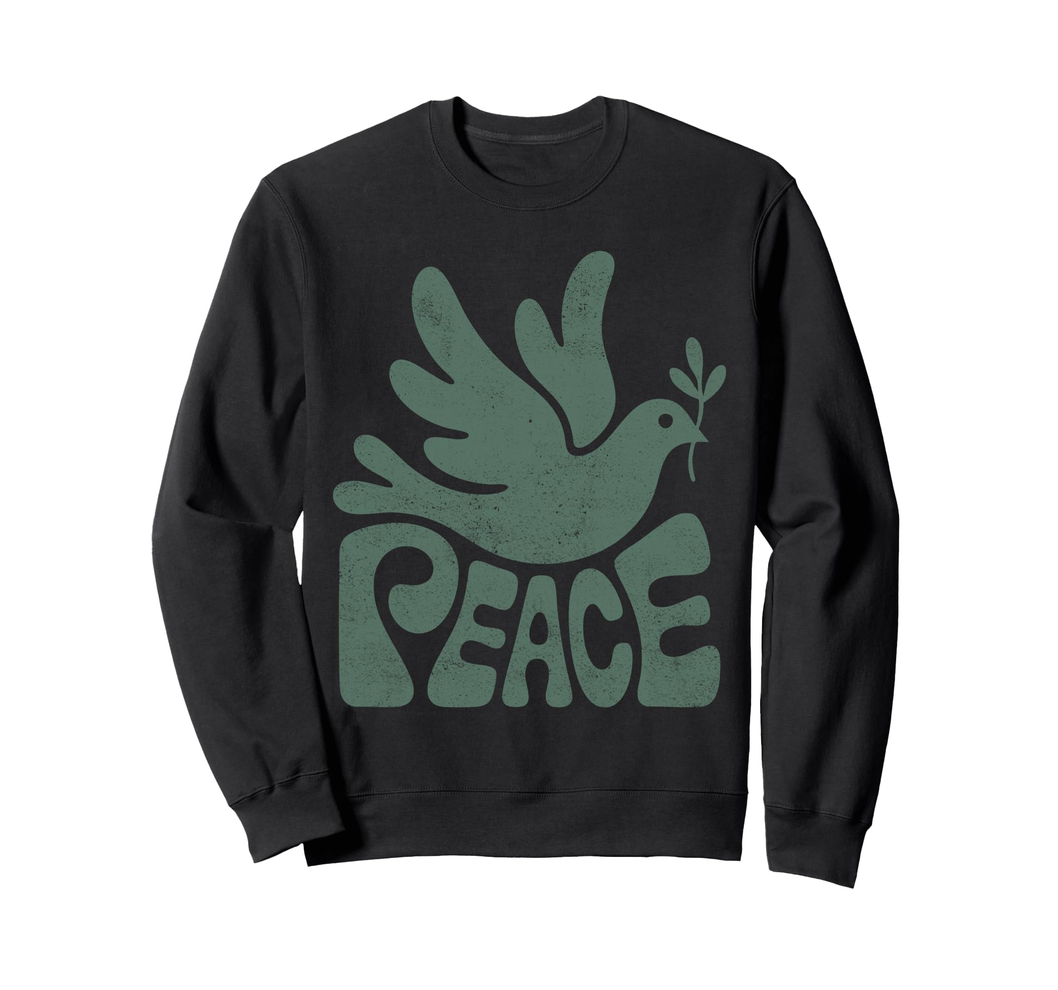 Word Peace Groovy Dove Hippie Green Sweatshirt - Unique Graphic for Adults - T-Shirt, Sweatshirt, Hoodie