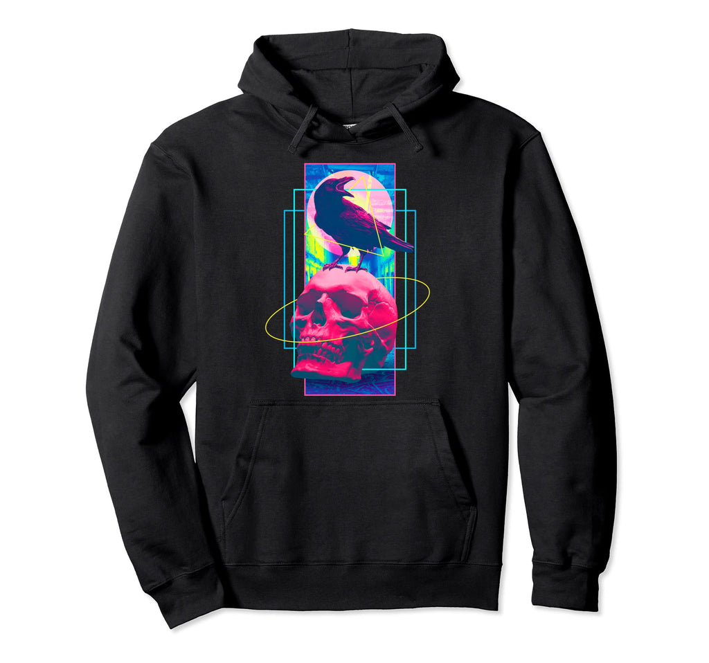 Vaporwave Skull Crow Halloween Hoodie - Custom Art Print Men Women - T-Shirt, Sweatshirt, Hoodie