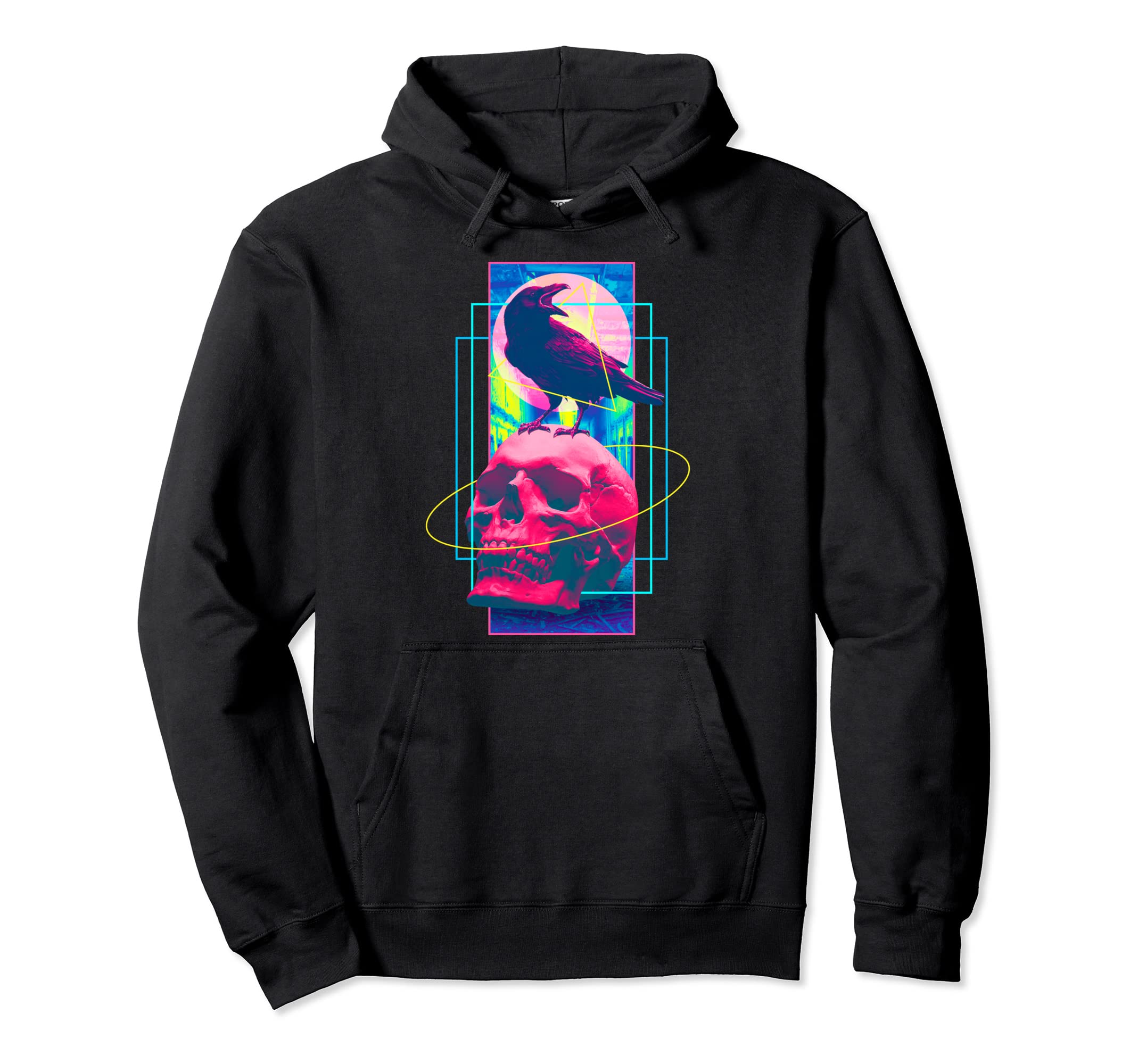 Vaporwave Skull Crow Halloween Hoodie - Custom Art Print Men Women - T-Shirt, Sweatshirt, Hoodie