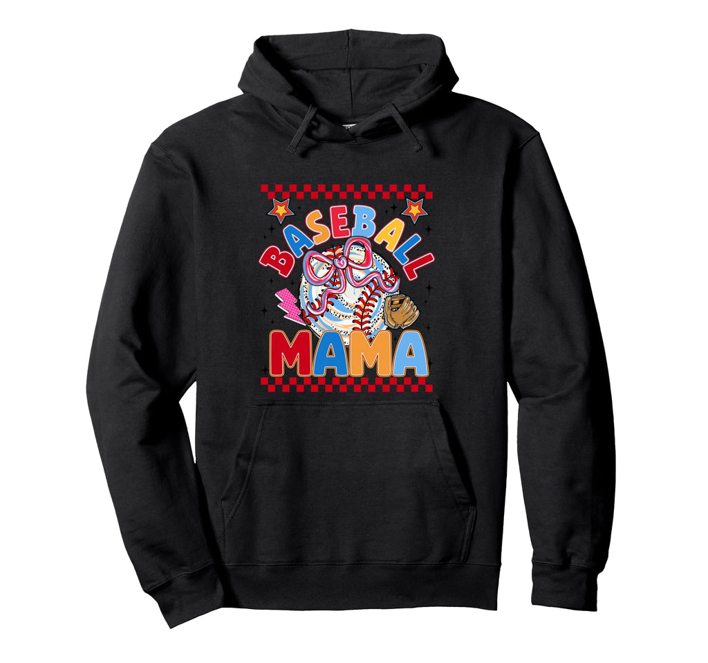 Baseball Mama Bow Glove Checkered Game Day Hoodie - Graphic Print Unisex - T-Shirt, Sweatshirt, Hoodie