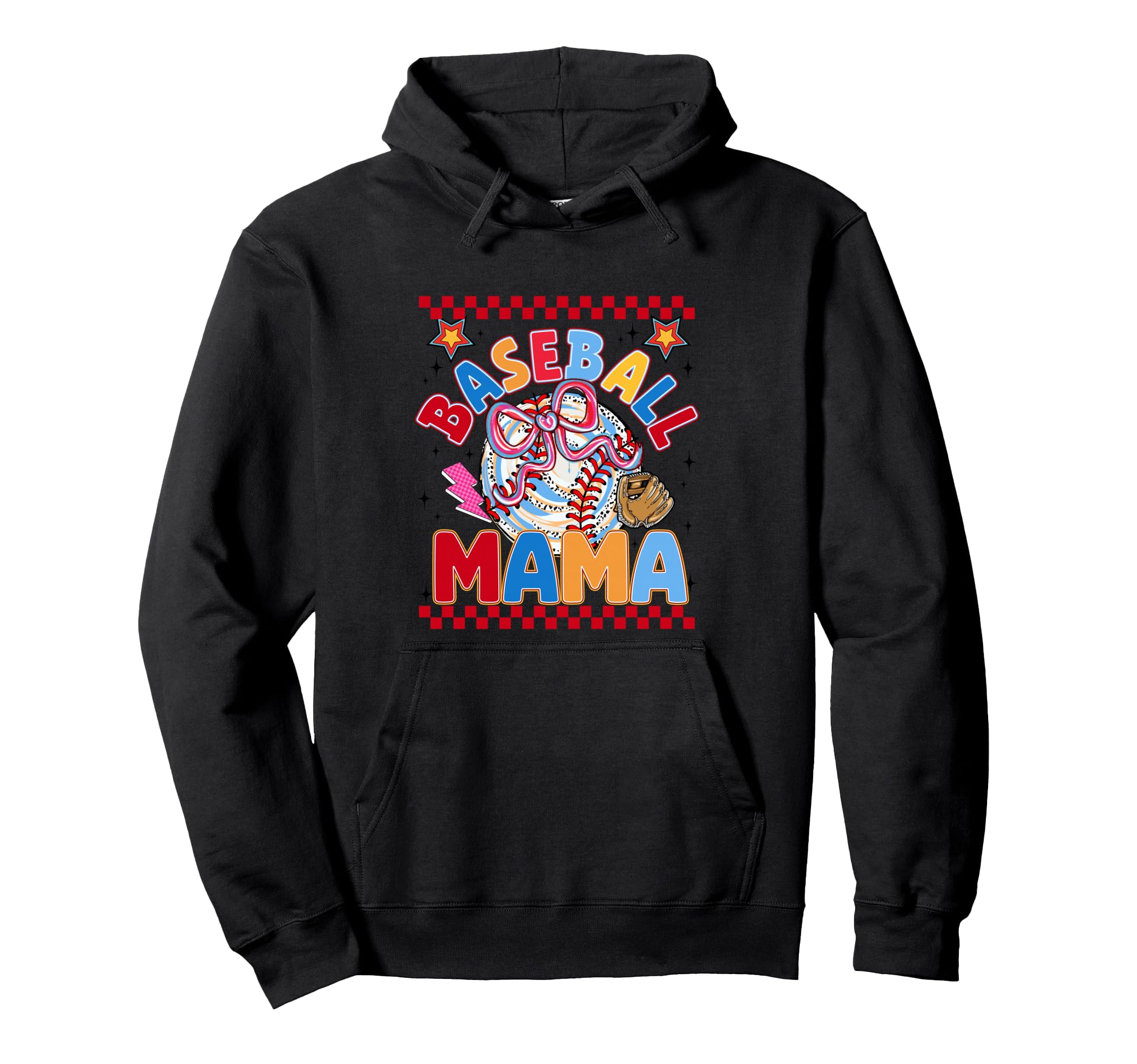 Baseball Mama Bow Glove Checkered Game Day Hoodie - Graphic Print Unisex - T-Shirt, Sweatshirt, Hoodie