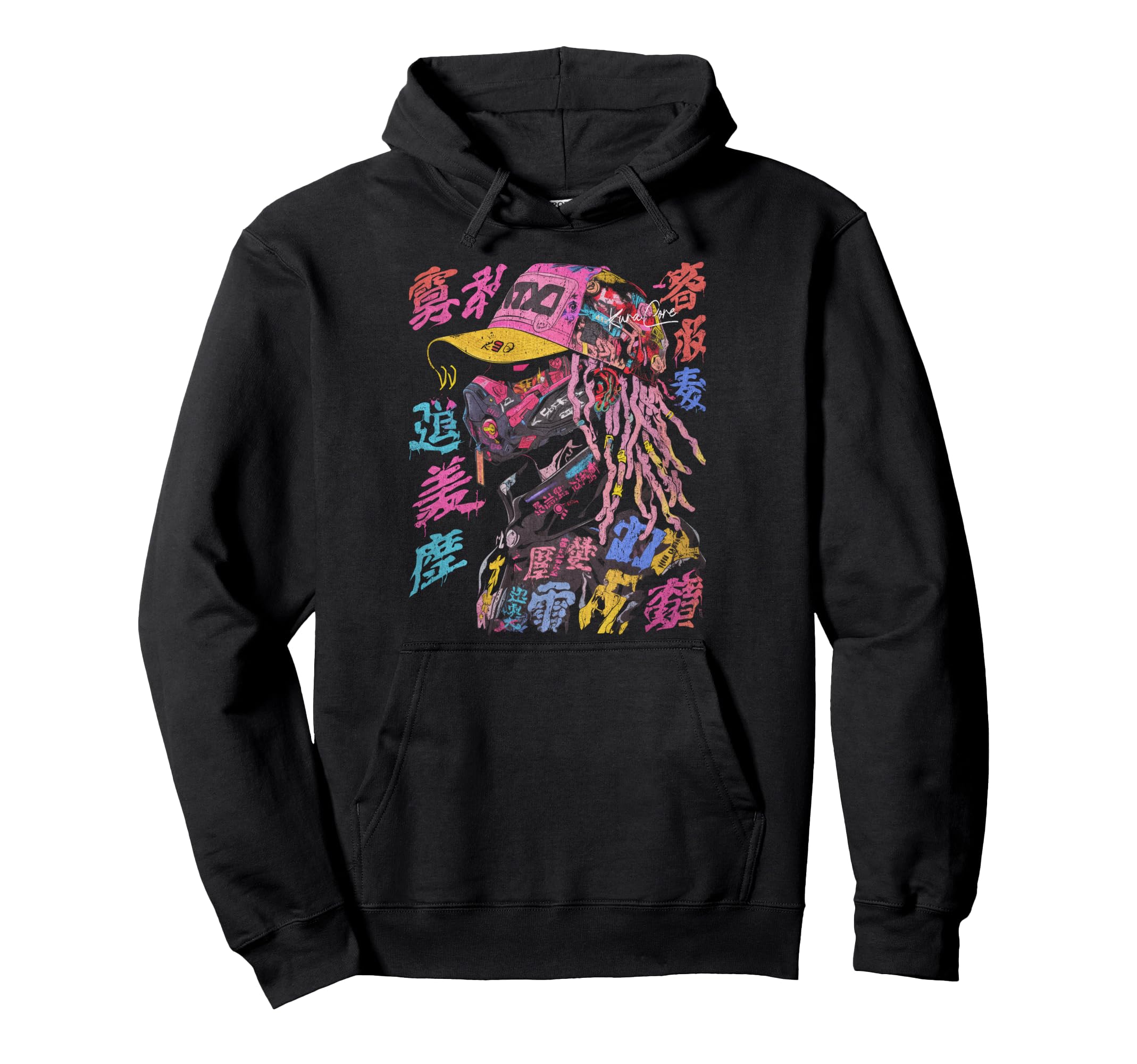 Japanese Streetwear Afro Cyberpunk Hoodie - Minimalist Print for Adults - T-Shirt, Sweatshirt, Hoodie