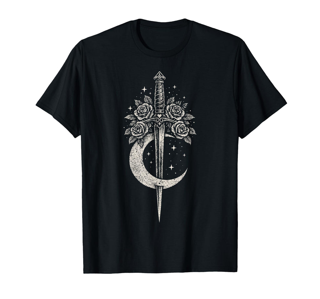Sword Flowers Moon Romantic Goth Grunge T-Shirt - Aesthetic Graphic Unisex - T-Shirt, Sweatshirt, Hoodie