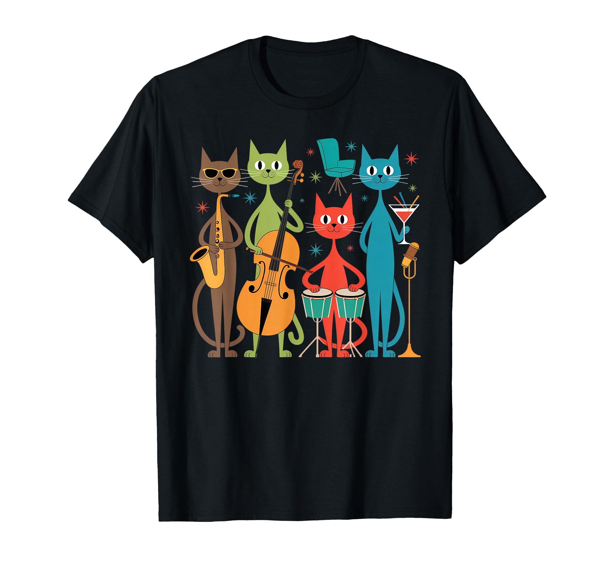 Mid Century Modern Cat Band 50S T-Shirt - Casual Everyday Wear Men Women - T-Shirt, Sweatshirt, Hoodie