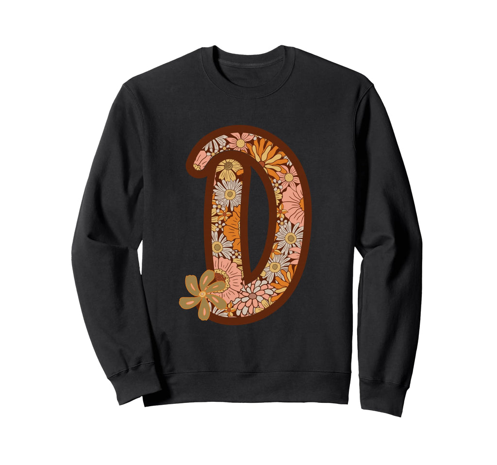Letter D Initial Floral Monogram Sweatshirt - Minimalist Print Men Women - T-Shirt, Sweatshirt, Hoodie