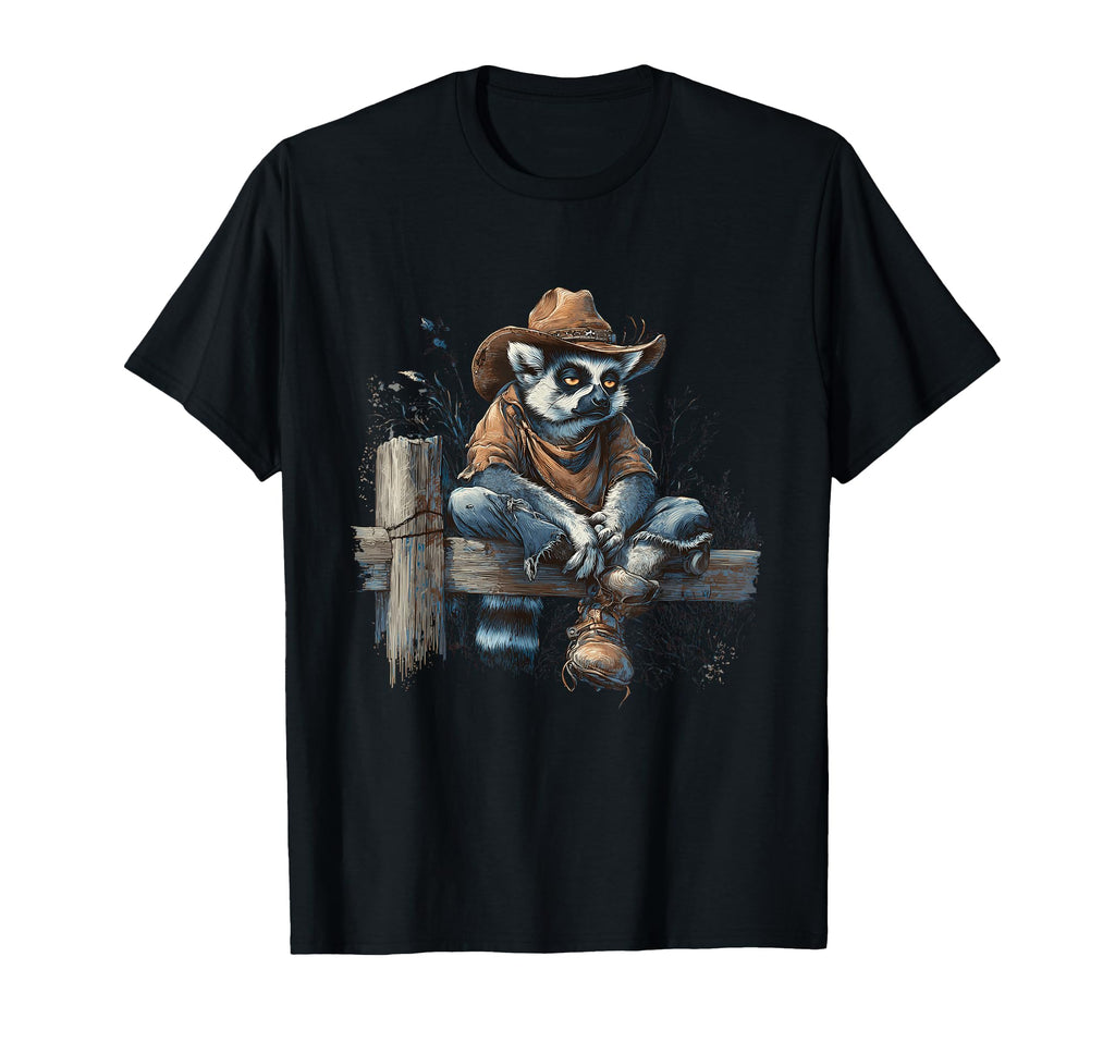 Lemur Cowboy Rodeo Cowgirl Western T-Shirt - Fun Novelty Design for Adults - T-Shirt, Sweatshirt, Hoodie