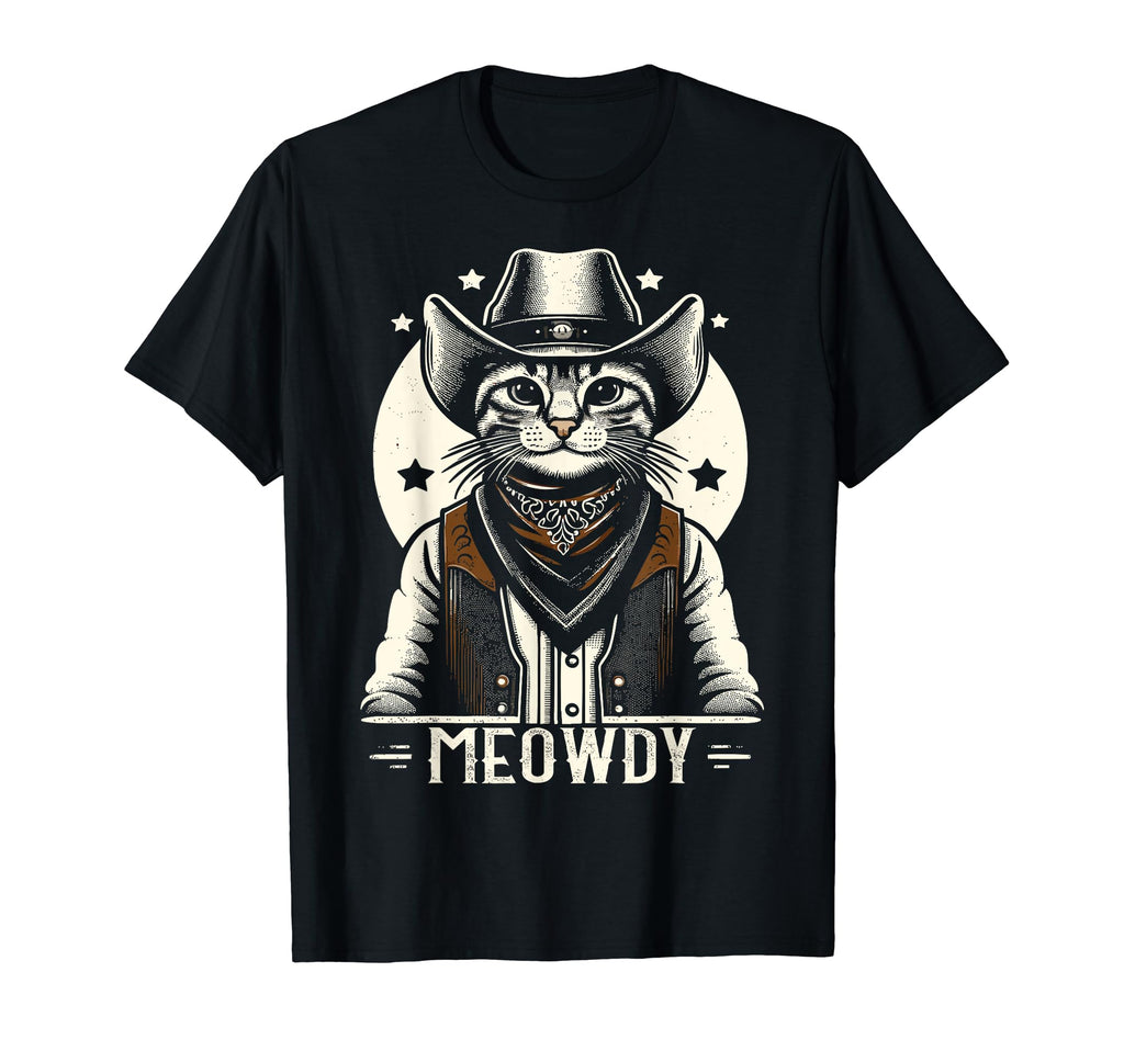 Meowdy Cat Cowboy Country T-Shirt - Fun Novelty Design for Adults - T-Shirt, Sweatshirt, Hoodie