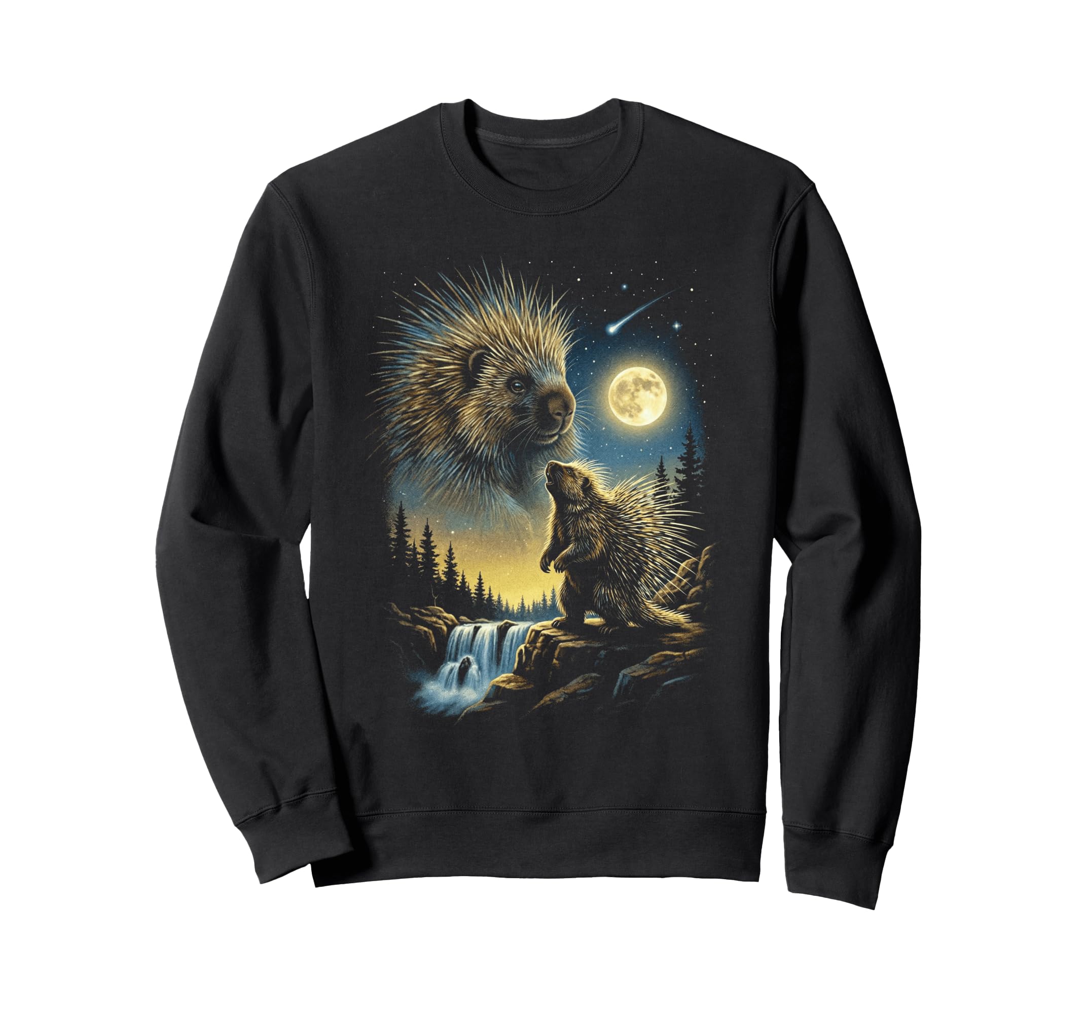 Porcupine Howling To Moon Meme Sweatshirt - Aesthetic Graphic for Adults - T-Shirt, Sweatshirt, Hoodie
