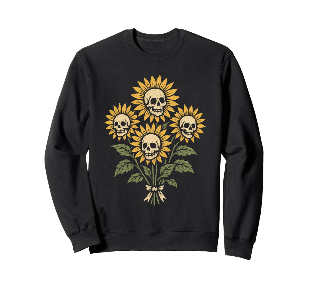 Halloween Creepy Skull Sunflowers Sweatshirt - Trendy Graphic Men Women - T-Shirt, Sweatshirt, Hoodie