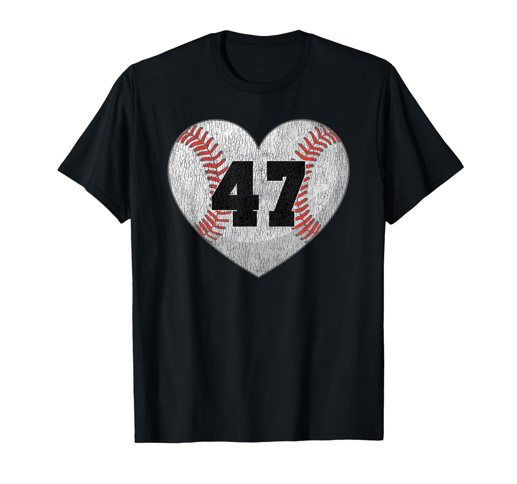 Baseball Number 47 Distressed Heart T-Shirt - Minimalist Print Unisex - T-Shirt, Sweatshirt, Hoodie