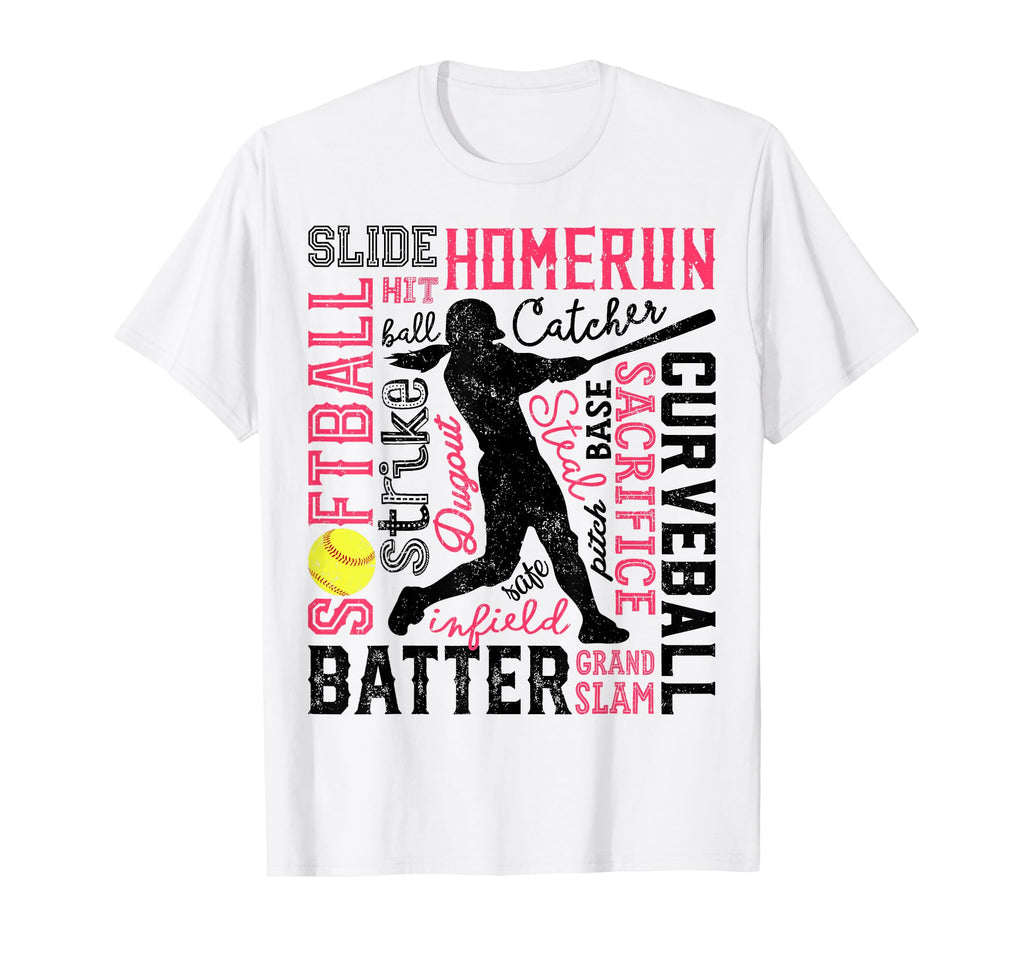 Softball Typography Word Art Funny T-Shirt - Casual Everyday Wear Unisex - T-Shirt, Sweatshirt, Hoodie