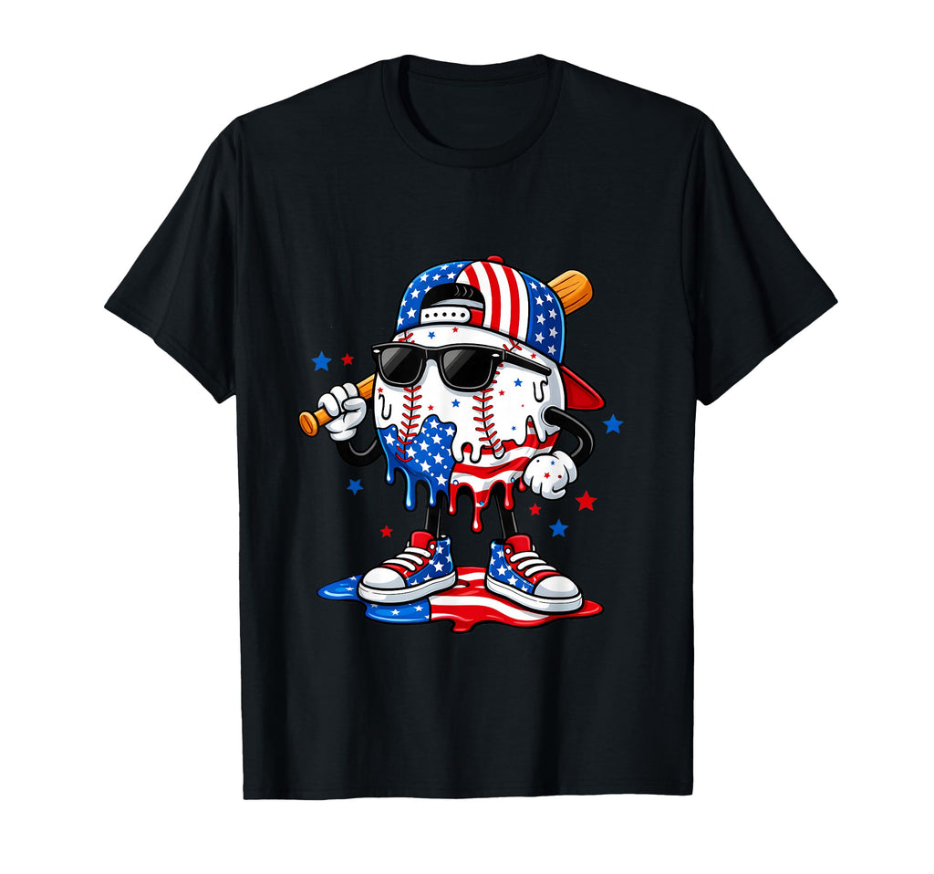 Baseball Drip Ice Cream 4Th July T-Shirt - Unique Graphic for Adults - T-Shirt, Sweatshirt, Hoodie