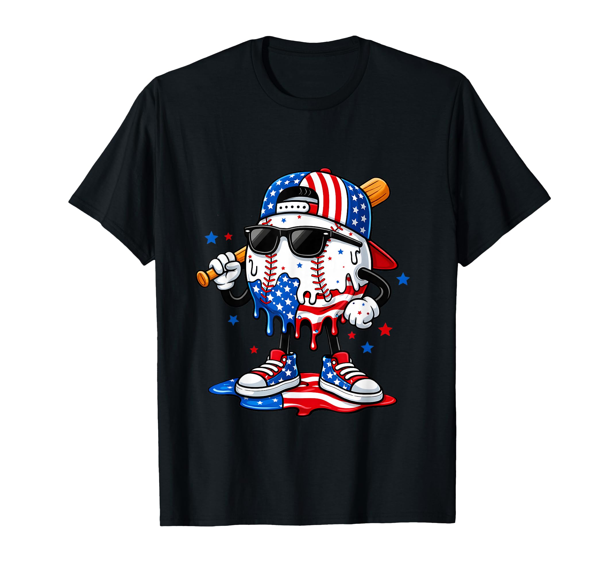 Baseball Drip Ice Cream 4Th July T-Shirt - Unique Graphic for Adults - T-Shirt, Sweatshirt, Hoodie