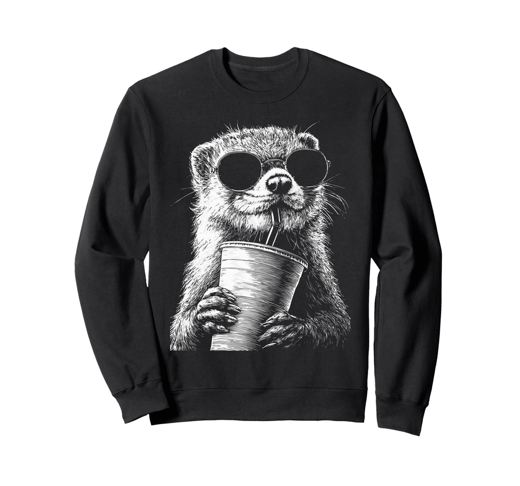 Otter Drinking Iced Coffee Funny Sweatshirt - Streetwear Style Unisex - T-Shirt, Sweatshirt, Hoodie