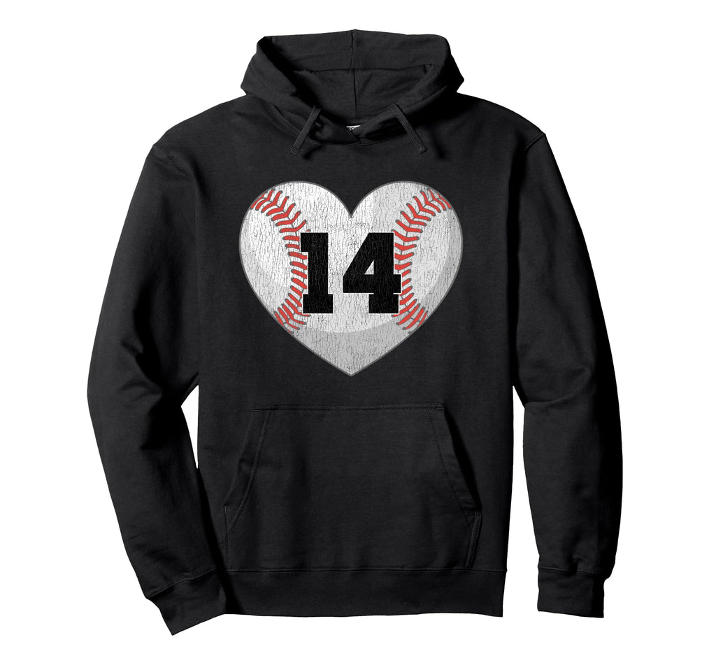 Baseball Number 14 Distressed Heart Hoodie - Trendy Graphic for Adults - T-Shirt, Sweatshirt, Hoodie