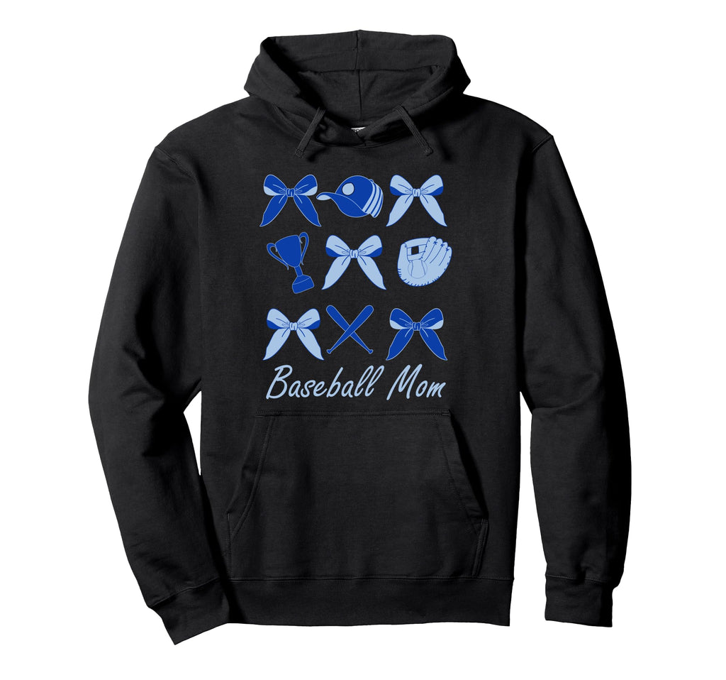 Baseball Mom Coquette Bow Blue Baseball Hoodie - Unique Graphic for Adults - T-Shirt, Sweatshirt, Hoodie