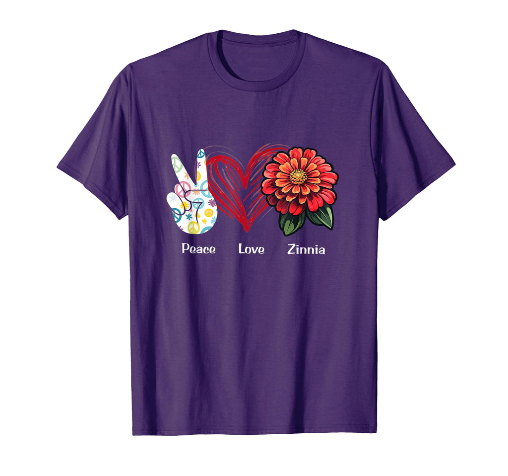 Peace Love Zinnia Flower Hippie T-Shirt - Novelty Apparel for Adults - T-Shirt, Sweatshirt, Hoodie
