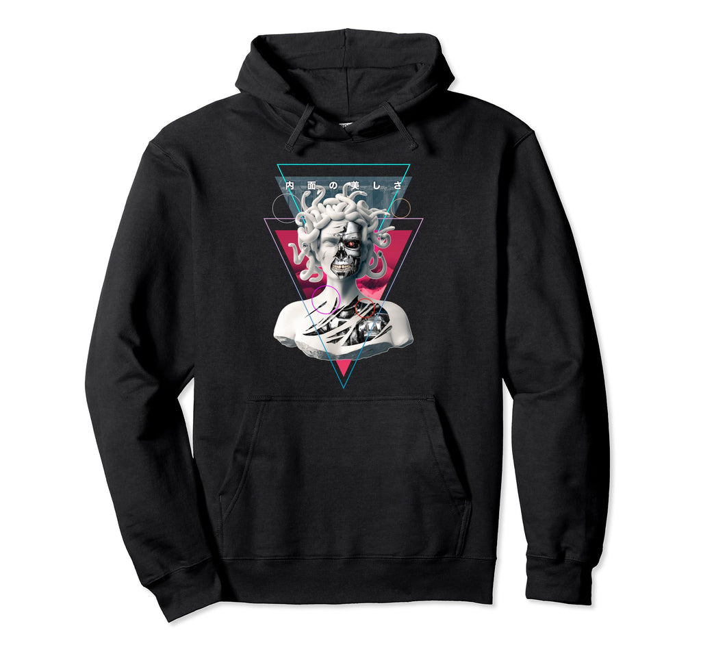 Vaporwave Cyborg Medusa Statue Aesthetic Hoodie - Custom Art Print Unisex - T-Shirt, Sweatshirt, Hoodie
