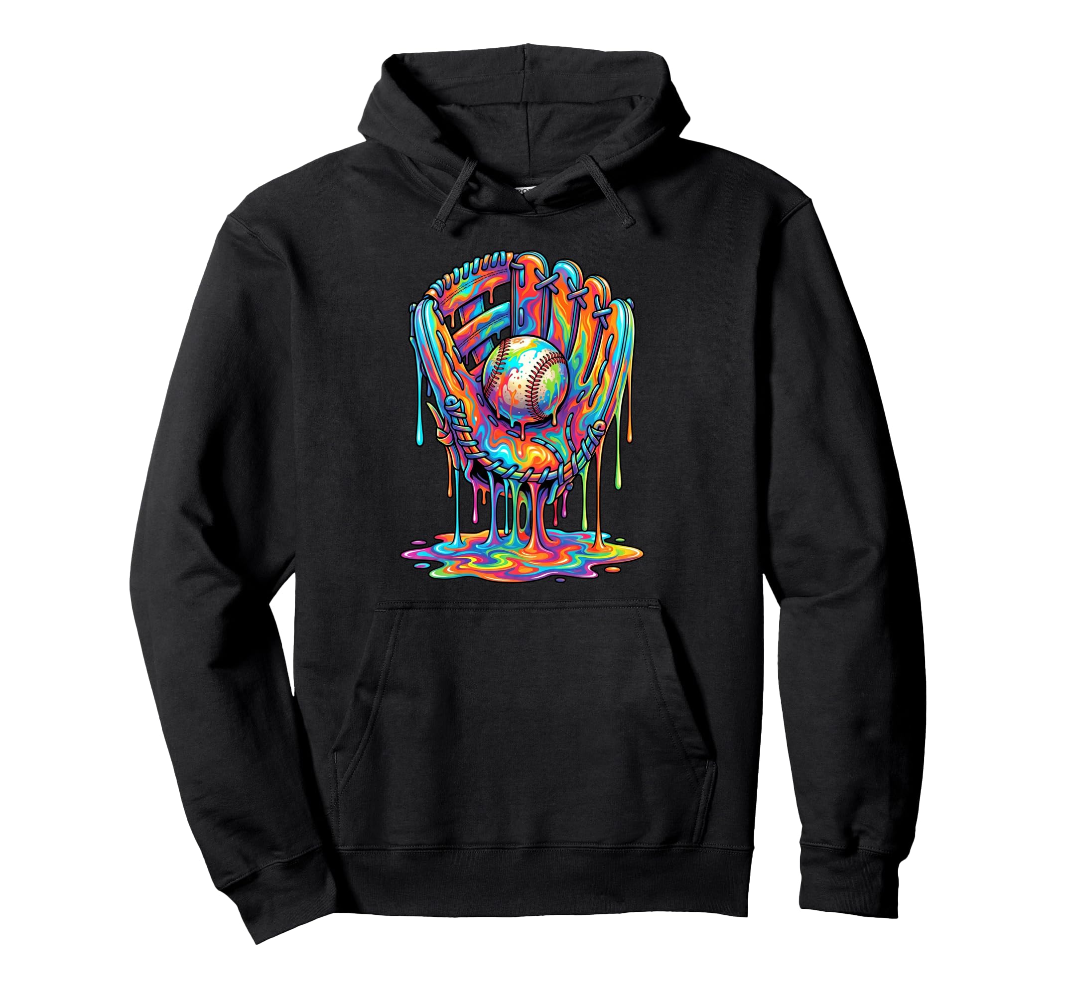 Baseball Glove Drip Paint Colors Hoodie - Minimalist Print Men Women - T-Shirt, Sweatshirt, Hoodie