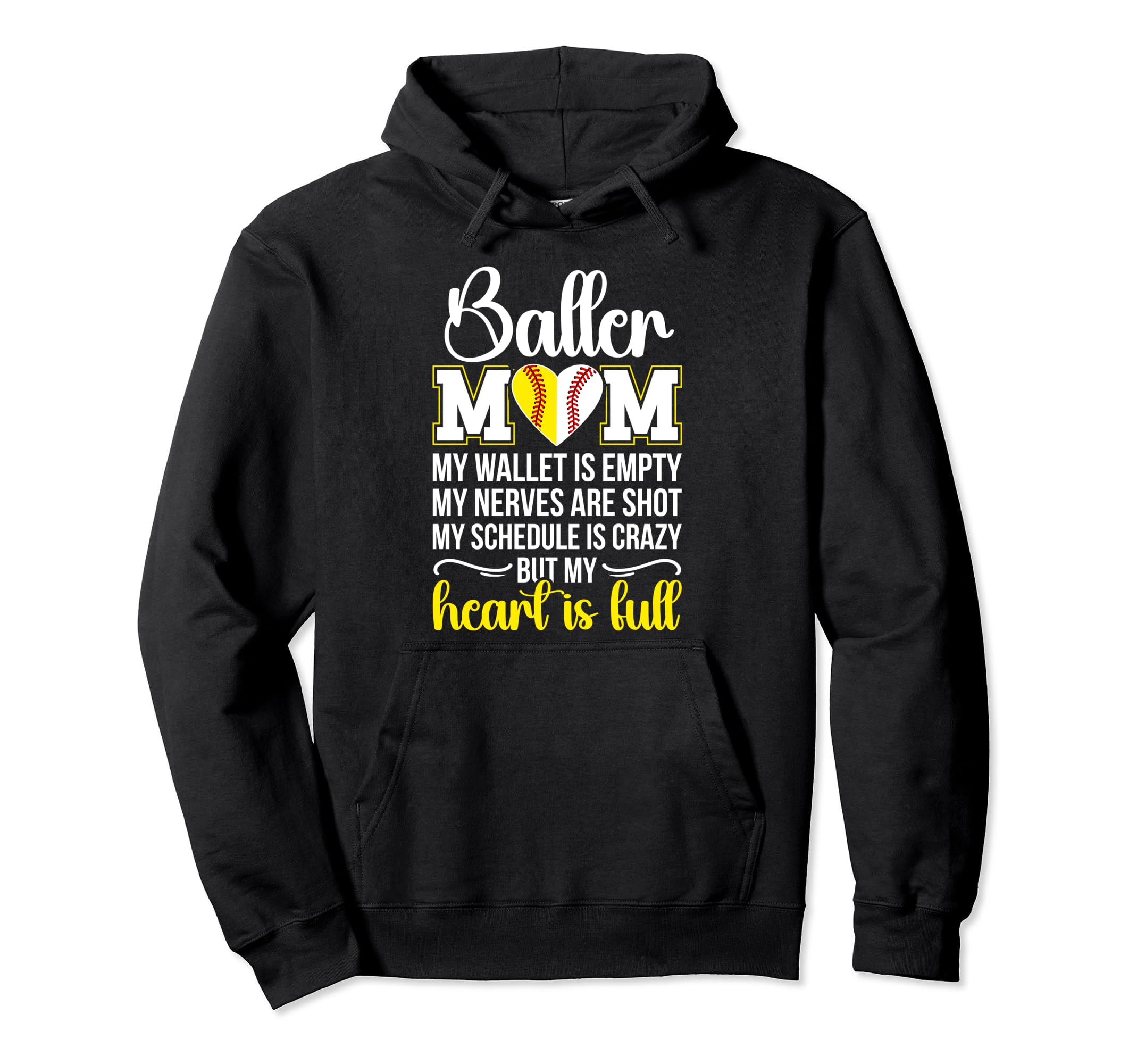 Baller Mom My Heart Is Full Baseball Hoodie - Trendy Graphic Men Women - T-Shirt, Sweatshirt, Hoodie