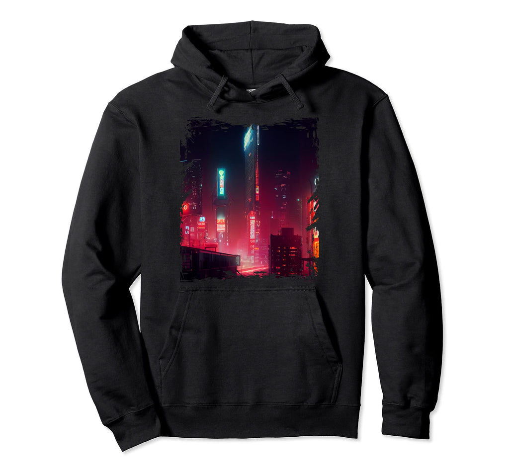 Japanese City Vaporwave Tokyo Night Cityscape Hoodie - Graphic Print Unisex - T-Shirt, Sweatshirt, Hoodie
