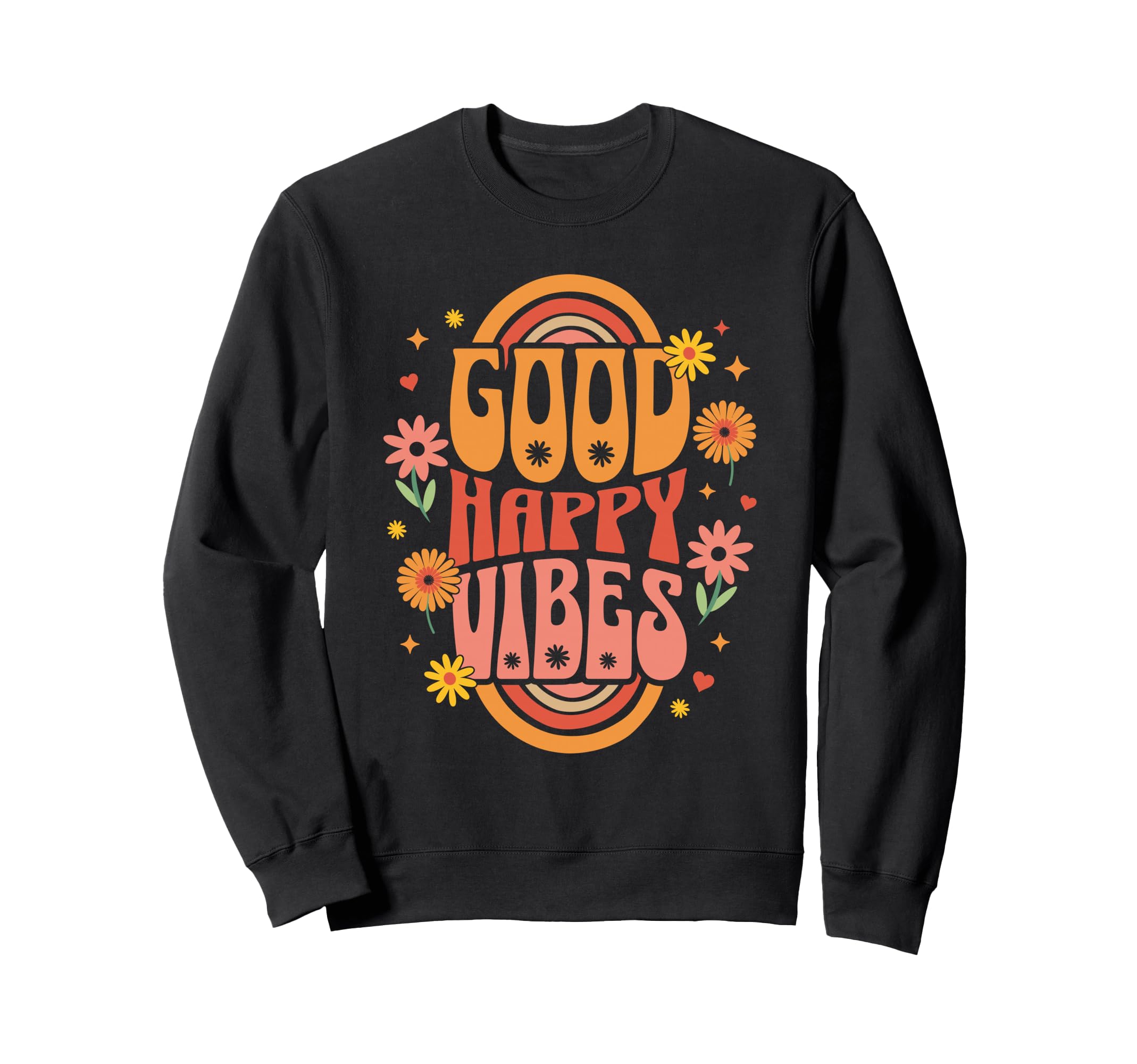 Groovy Aesthetic Happy Vibes Floral Sweatshirt - Unique Graphic for Adults - T-Shirt, Sweatshirt, Hoodie
