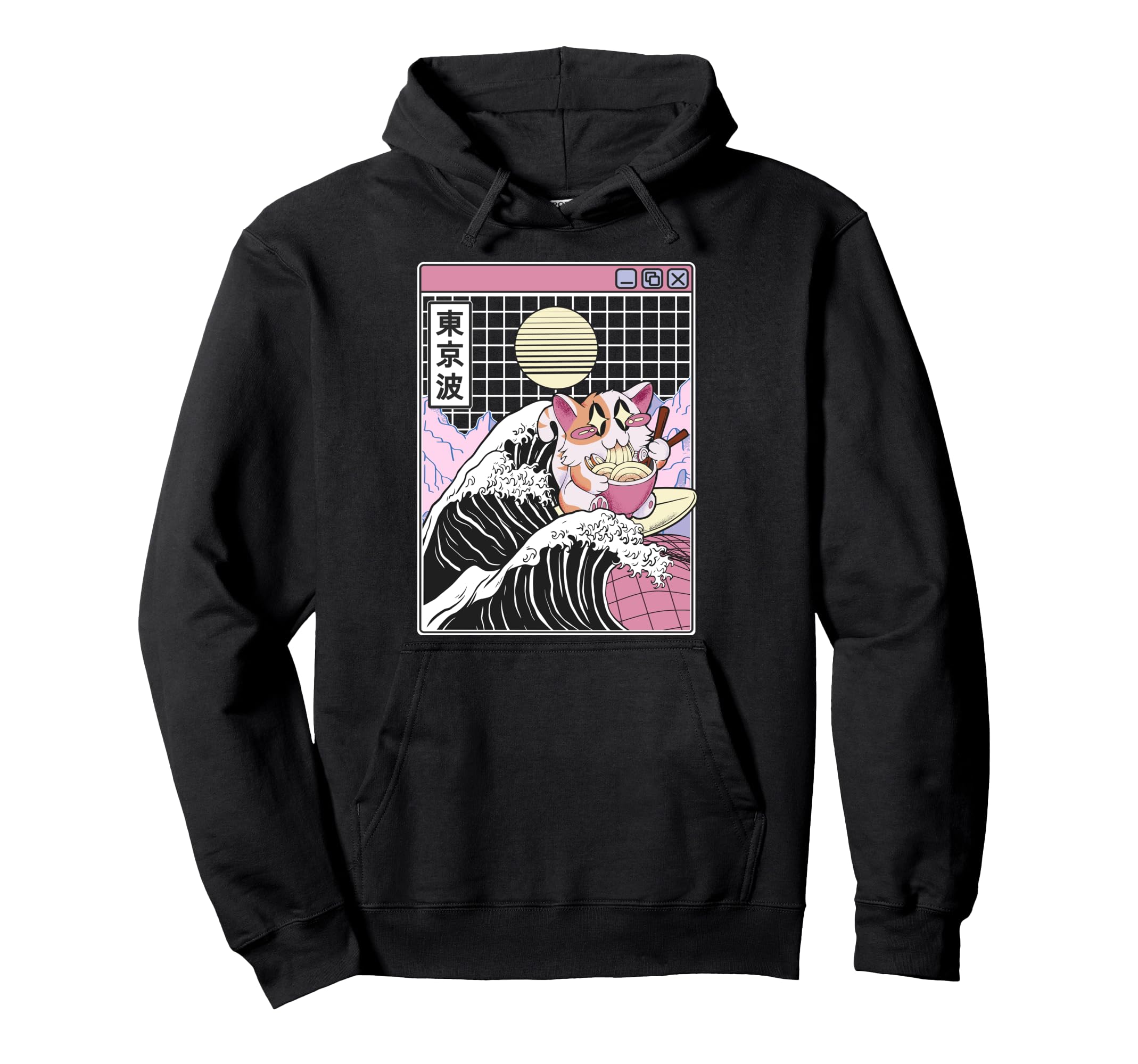 Happy Cat Eating Ramen Surfing Kanagawa Hoodie - Unique Graphic Men Women - T-Shirt, Sweatshirt, Hoodie