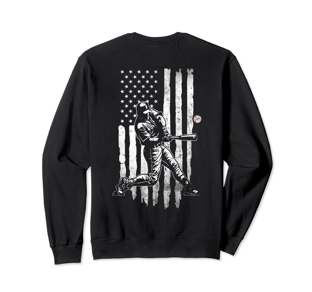 Baseball Usa Flag Distressed Sweatshirt - Casual Everyday Wear Men Women - T-Shirt, Sweatshirt, Hoodie