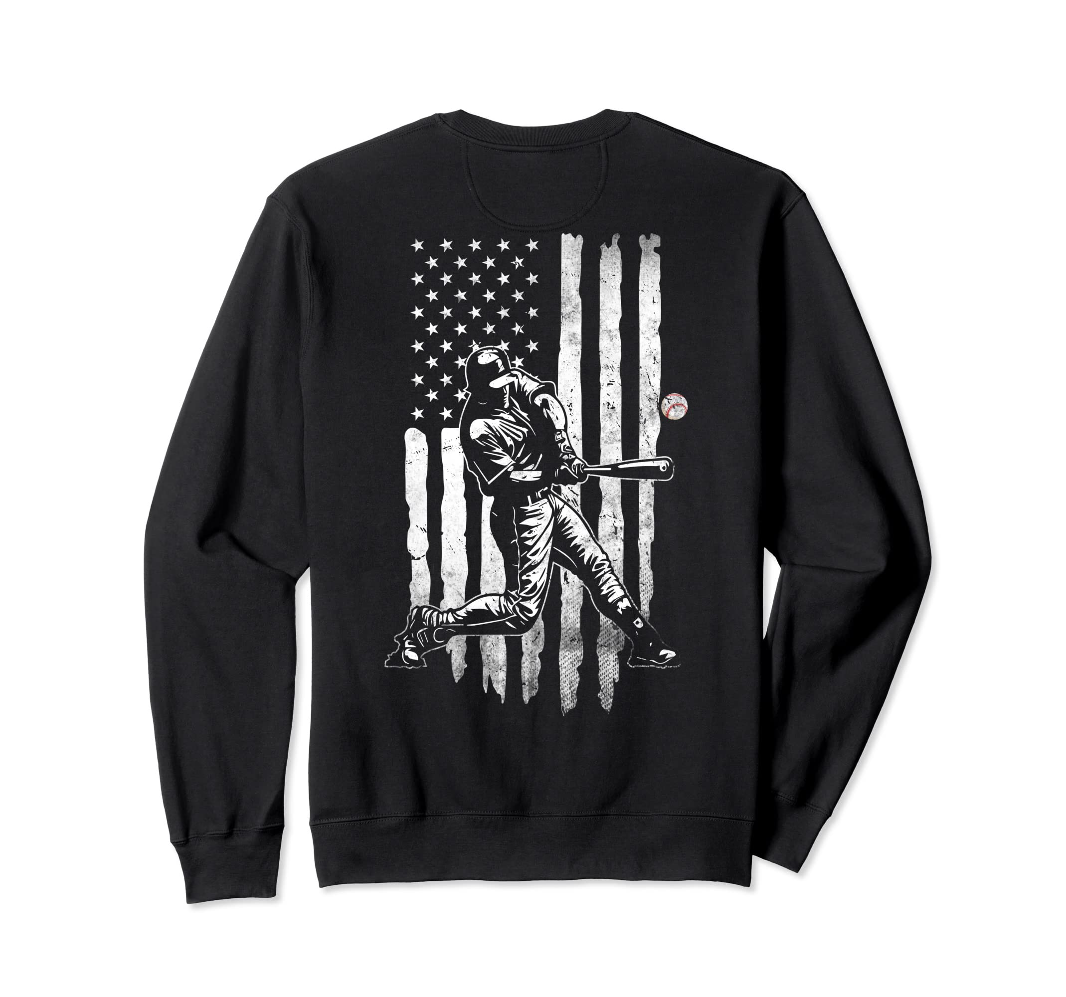 Baseball Usa Flag Distressed Sweatshirt - Casual Everyday Wear Men Women - T-Shirt, Sweatshirt, Hoodie