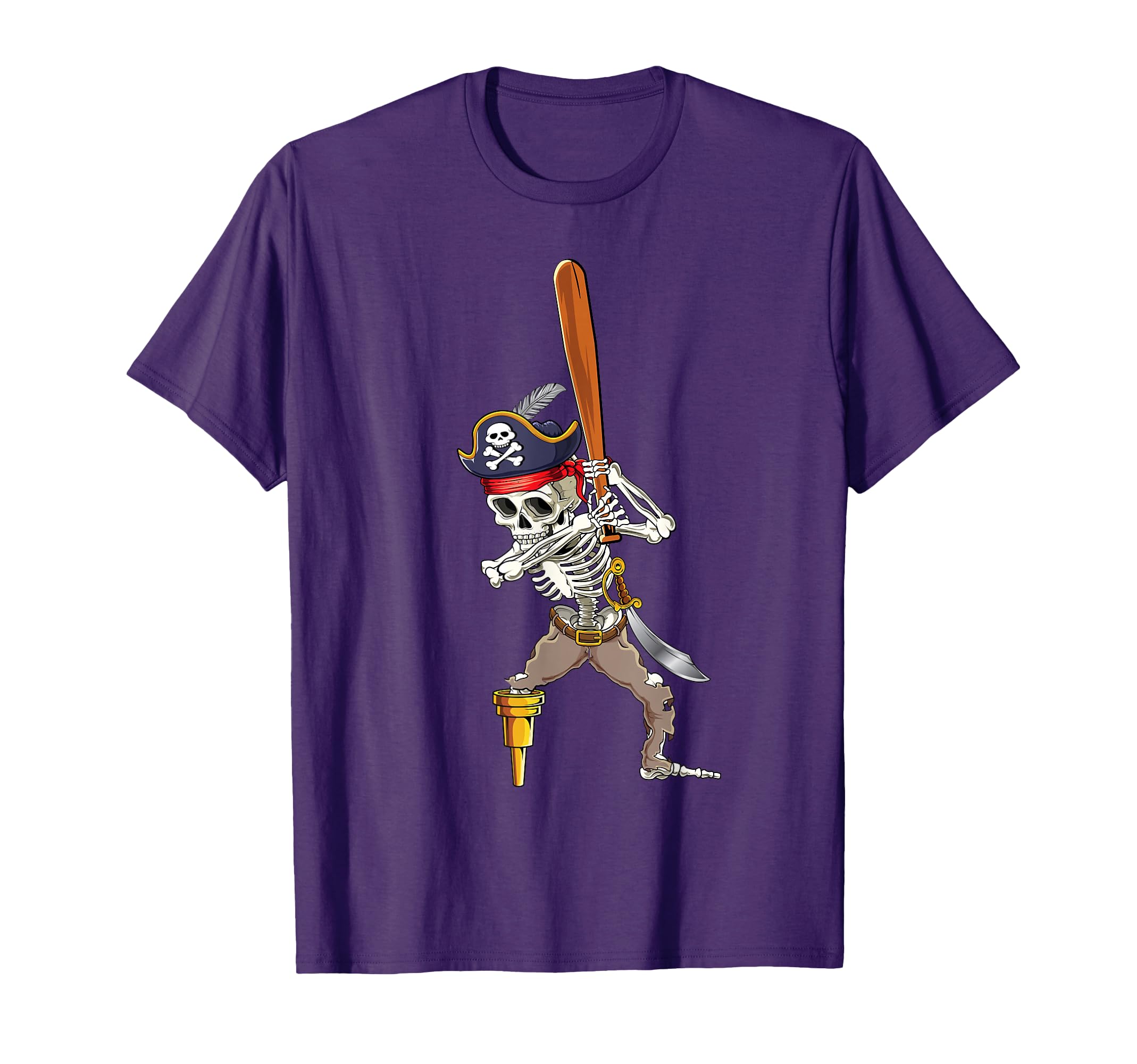 Skeleton Pirate Baseball Batting Home T-Shirt - Unique Graphic for Adults - T-Shirt, Sweatshirt, Hoodie