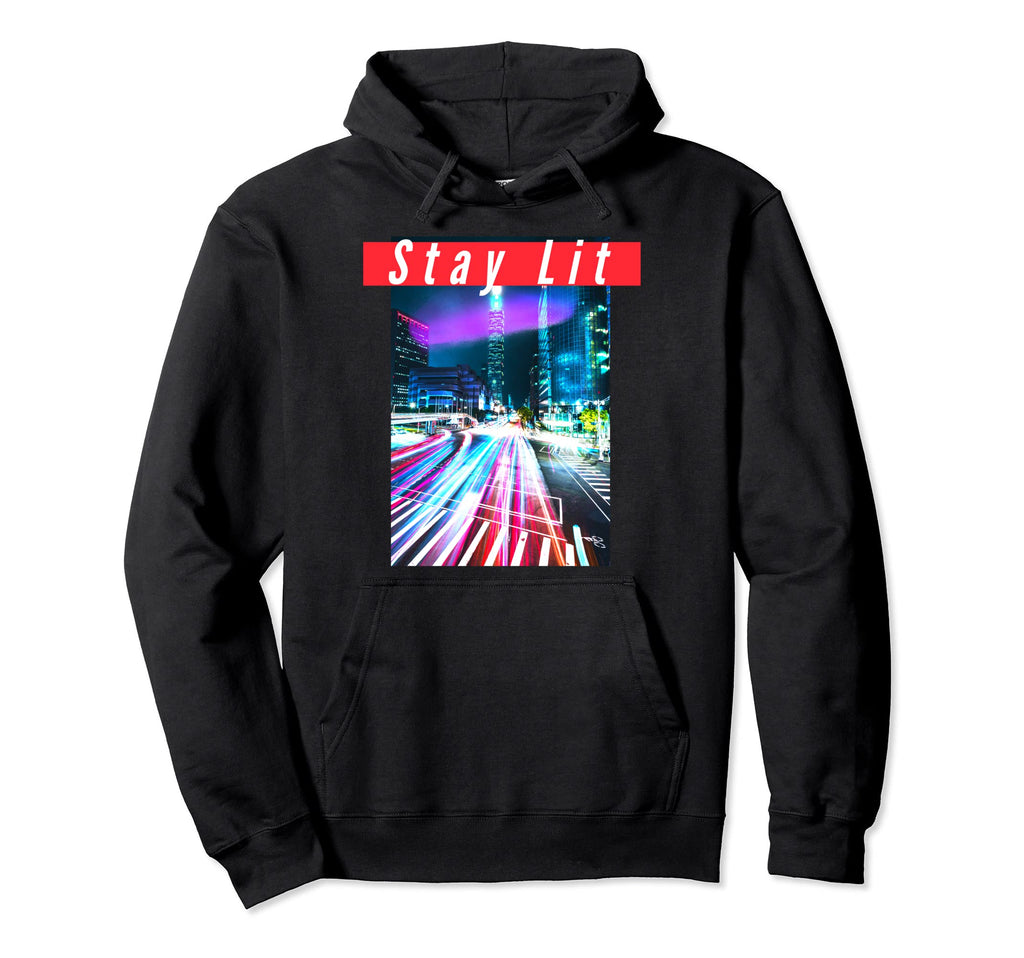 Stay Lit Street Wear City Lights Hoodie - Fun Novelty Design Men Women - T-Shirt, Sweatshirt, Hoodie