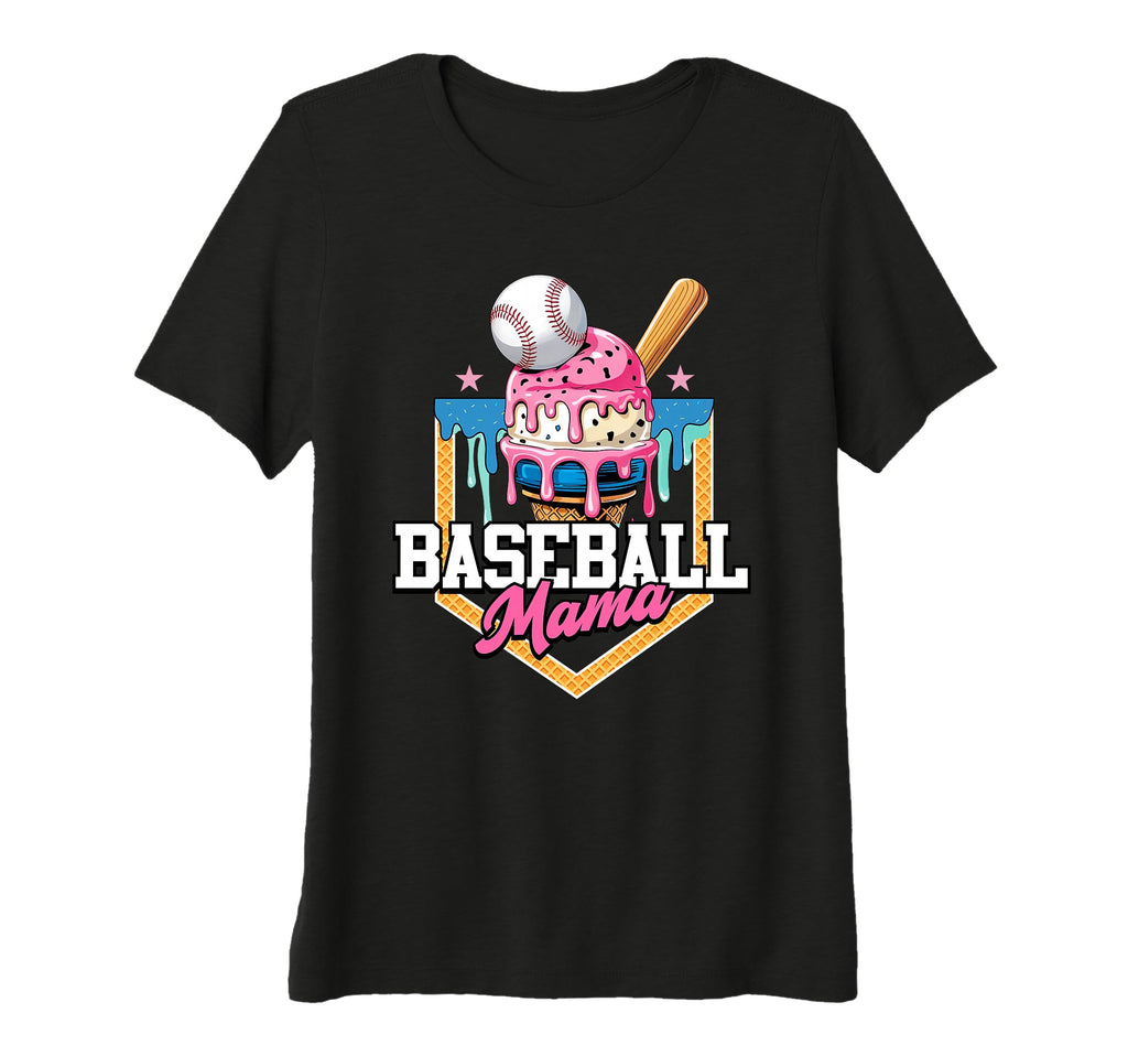 Womens Baseball Mama Ice Cream Drip T-Shirt - Novelty Apparel Men Women - T-Shirt, Sweatshirt, Hoodie
