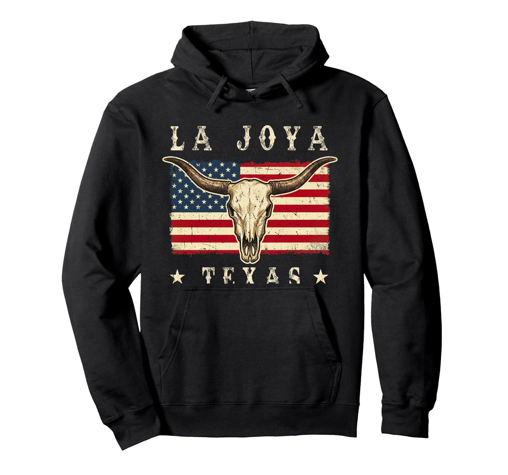 La Joya Texas Western Patriotic Skull Hoodie - Minimalist Print for Adults - T-Shirt, Sweatshirt, Hoodie